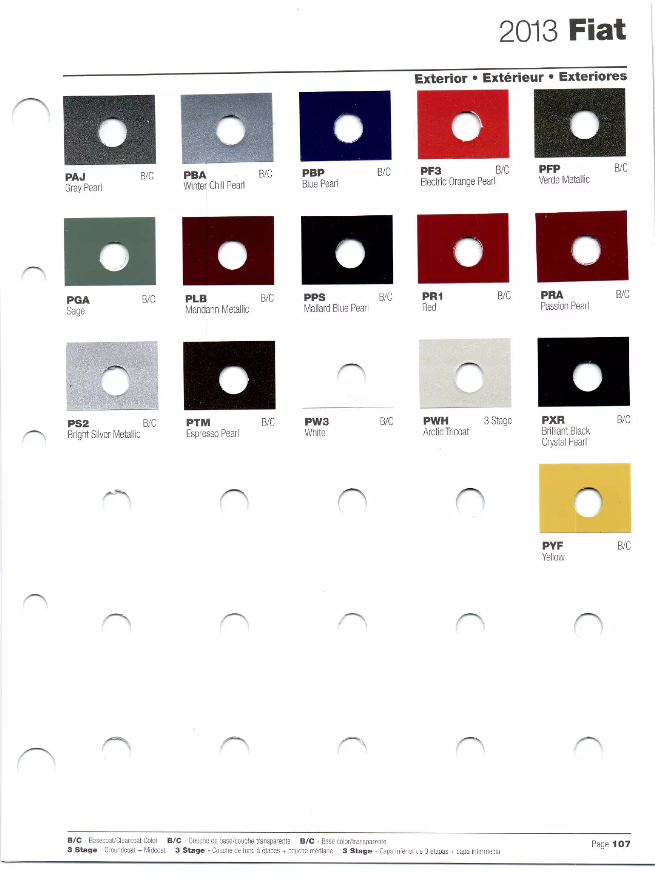 Paint codes, and their ordering stock numbers for their color on 2013 vehicles