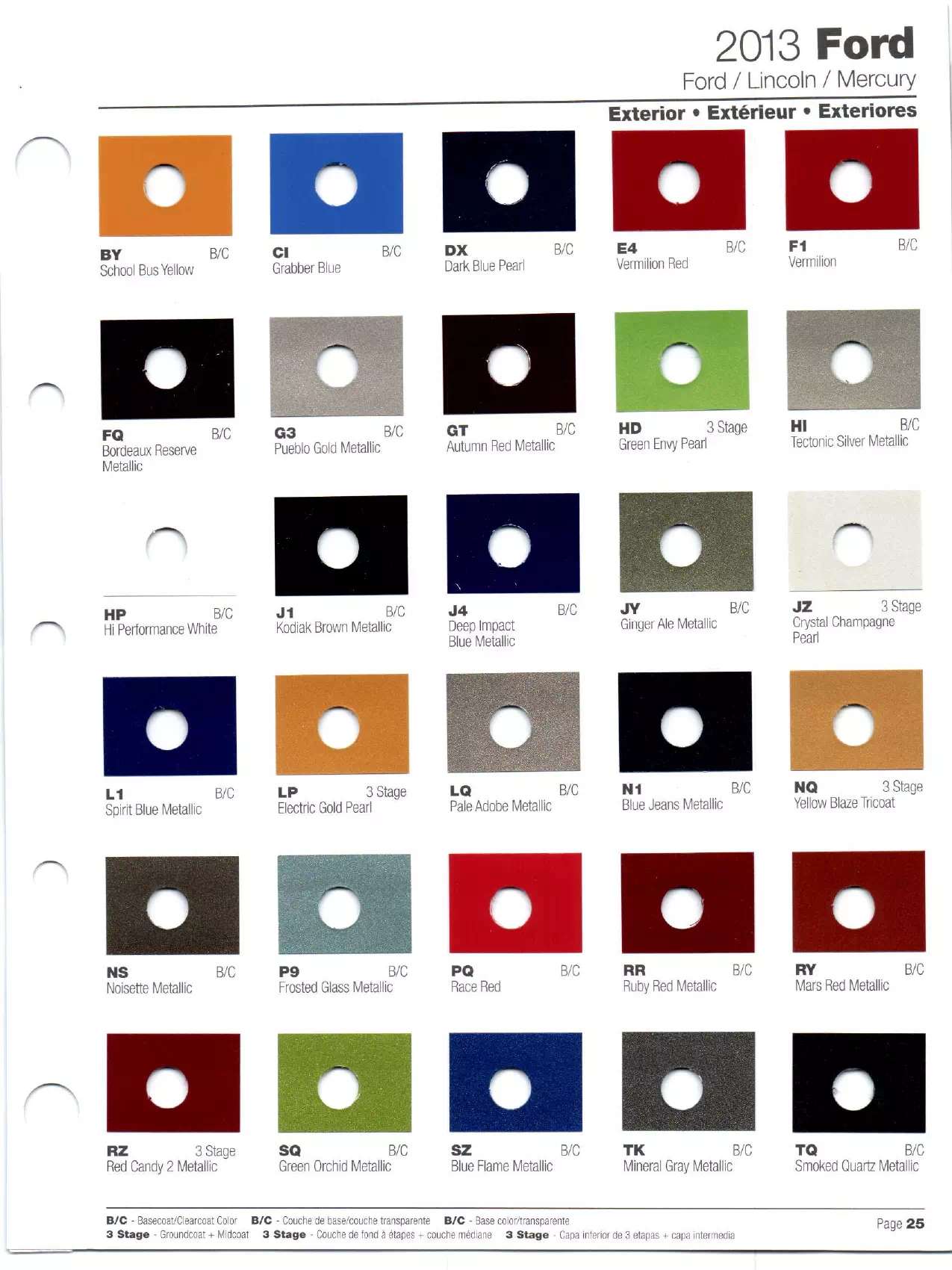 Paint codes, and their ordering stock numbers for their color on 2013 vehicles