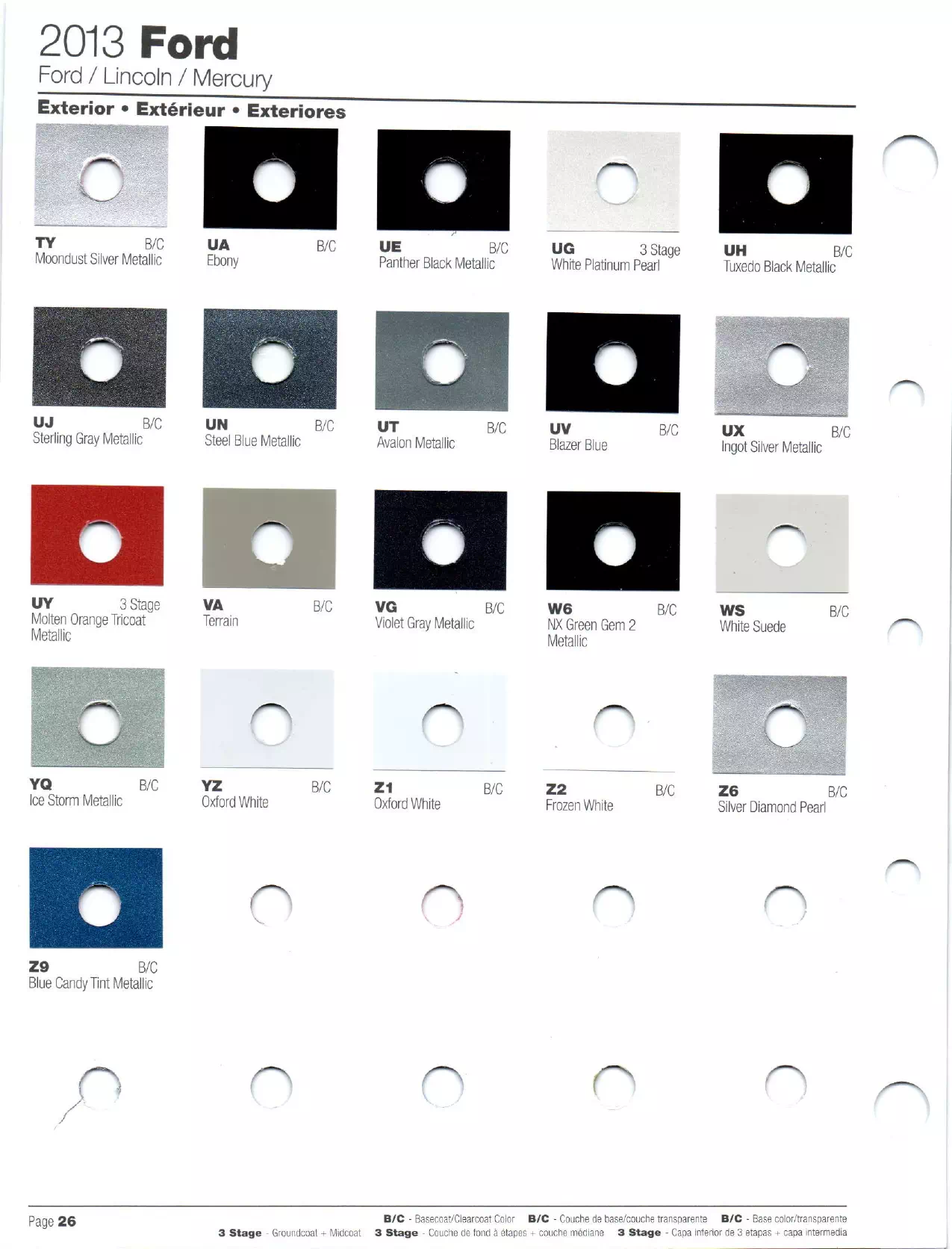 Paint codes, and their ordering stock numbers for their color on 2013 vehicles