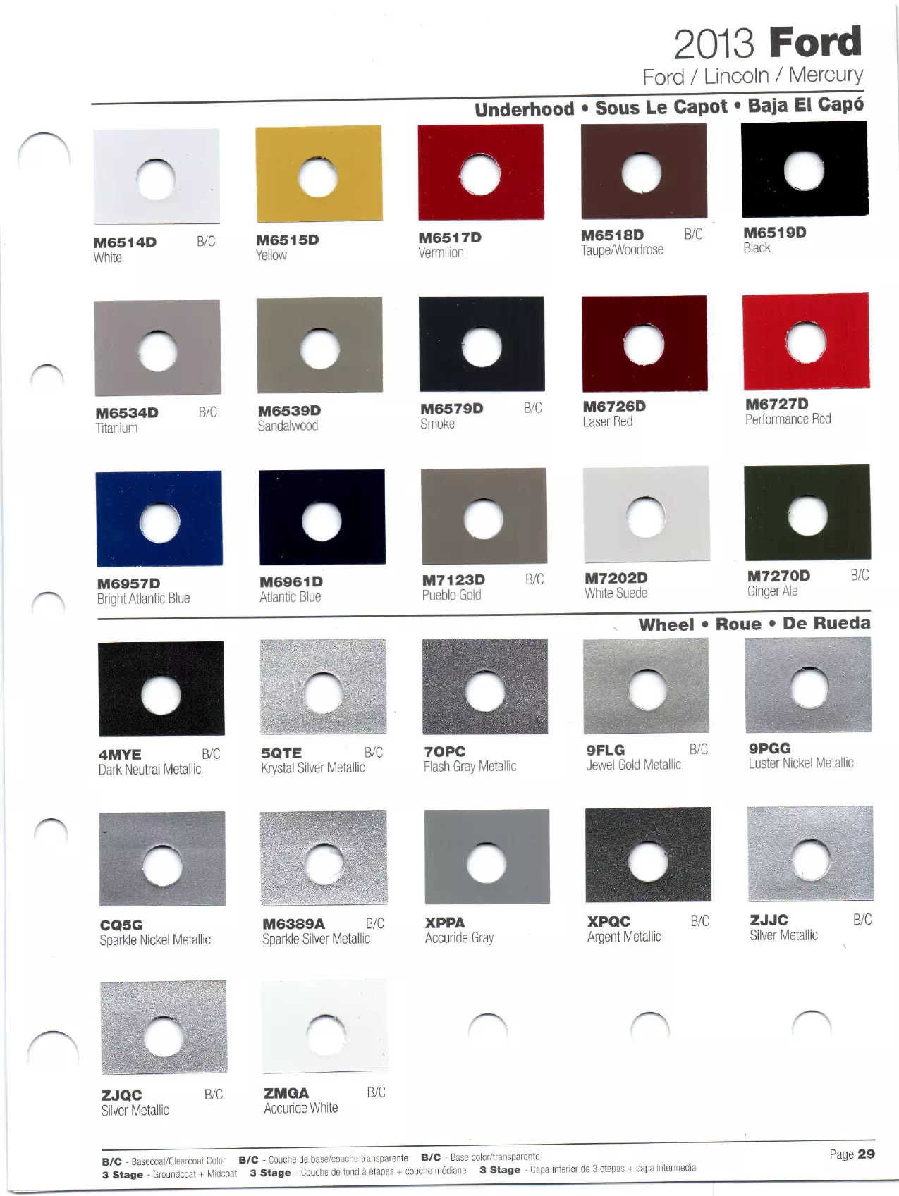 Paint codes, and their ordering stock numbers for their color on 2013 vehicles