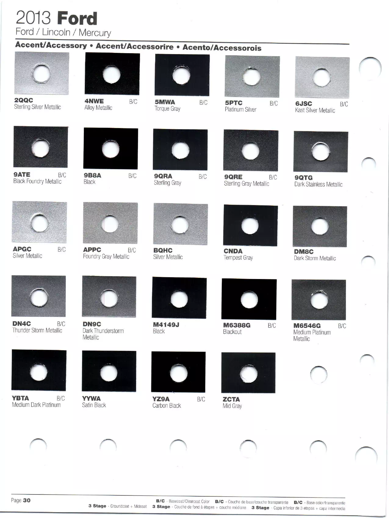 Paint codes, and their ordering stock numbers for their color on 2013 vehicles