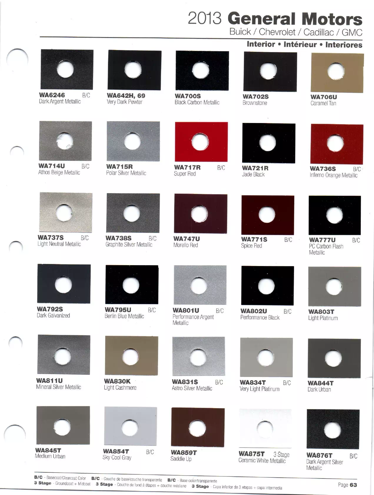 Paint codes, and their ordering stock numbers for their color on 2013 vehicles