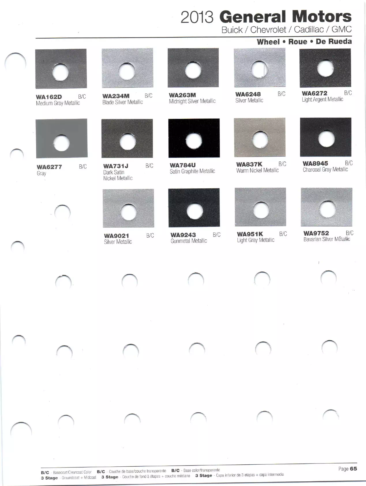 Paint codes, and their ordering stock numbers for their color on 2013 vehicles