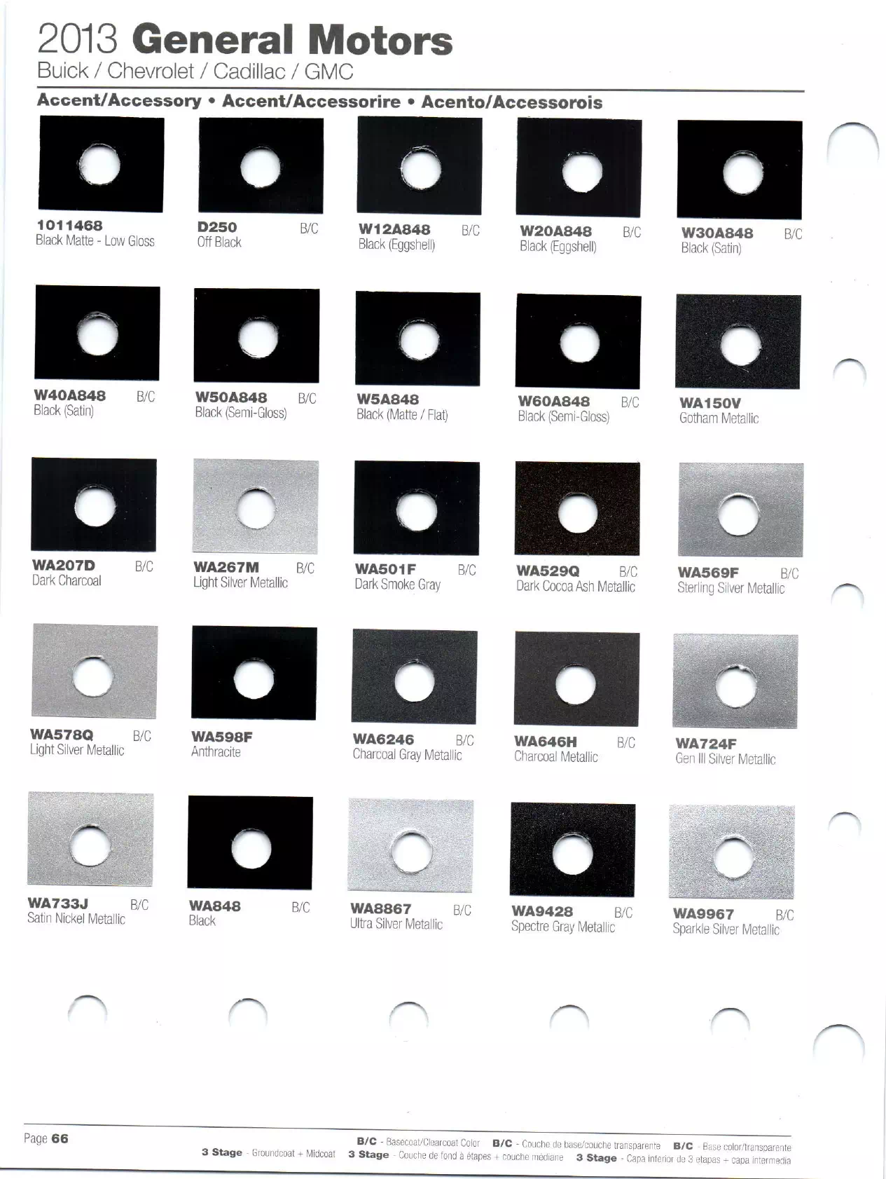 Paint codes, and their ordering stock numbers for their color on 2013 vehicles