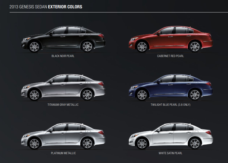 2013 Genesis Sedan Paint Colors and Vehicle Example different color cars