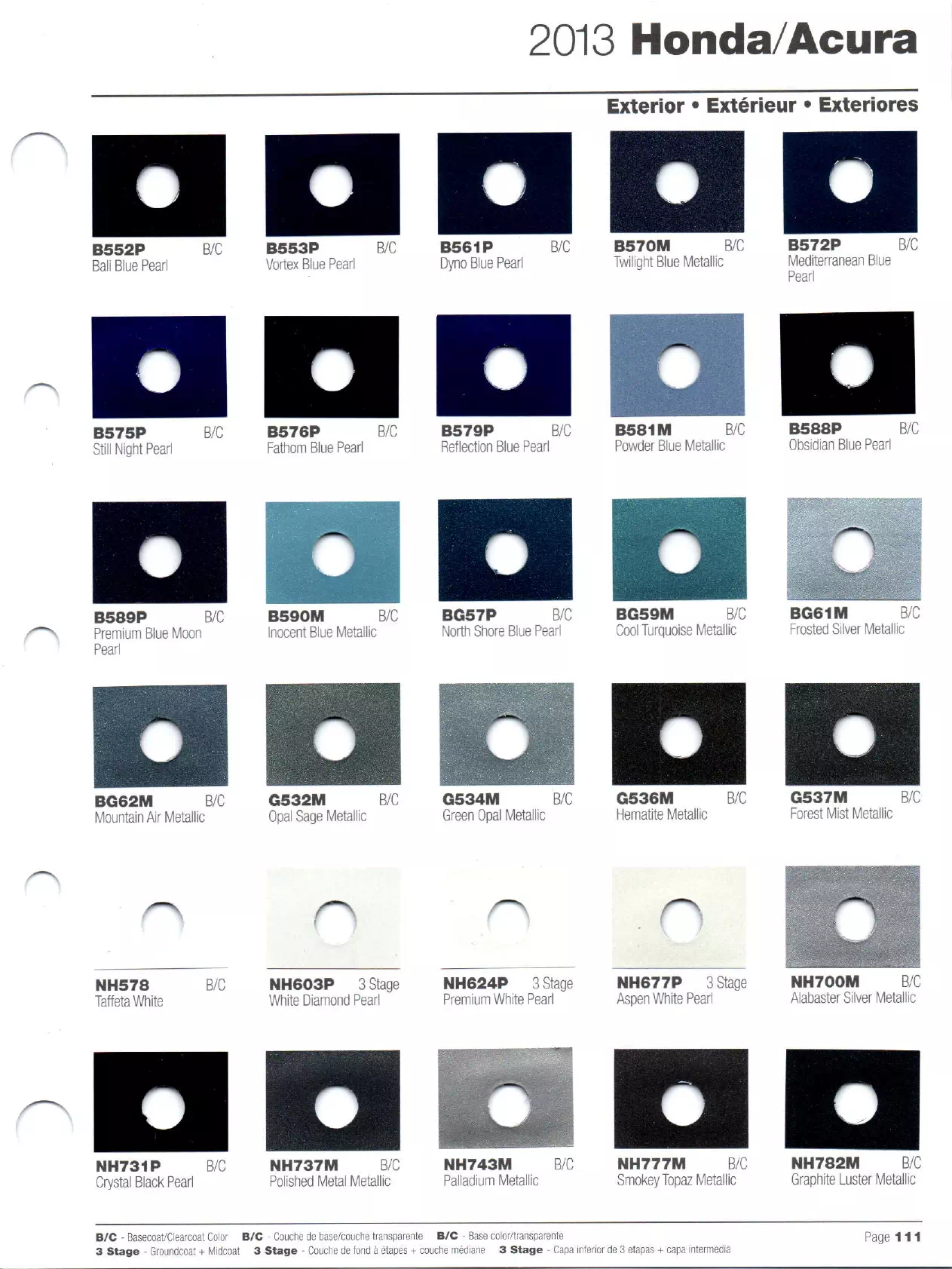 Paint codes, and their ordering stock numbers for their color on 2013 vehicles