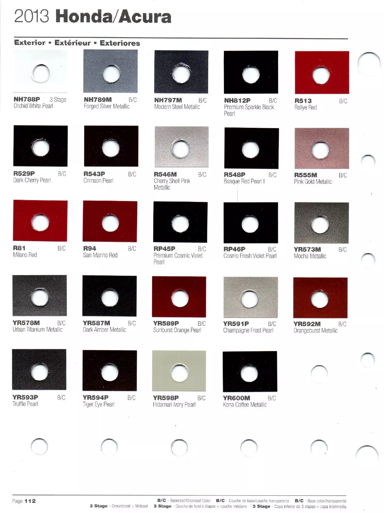 Paint codes, and their ordering stock numbers for their color on 2013 vehicles