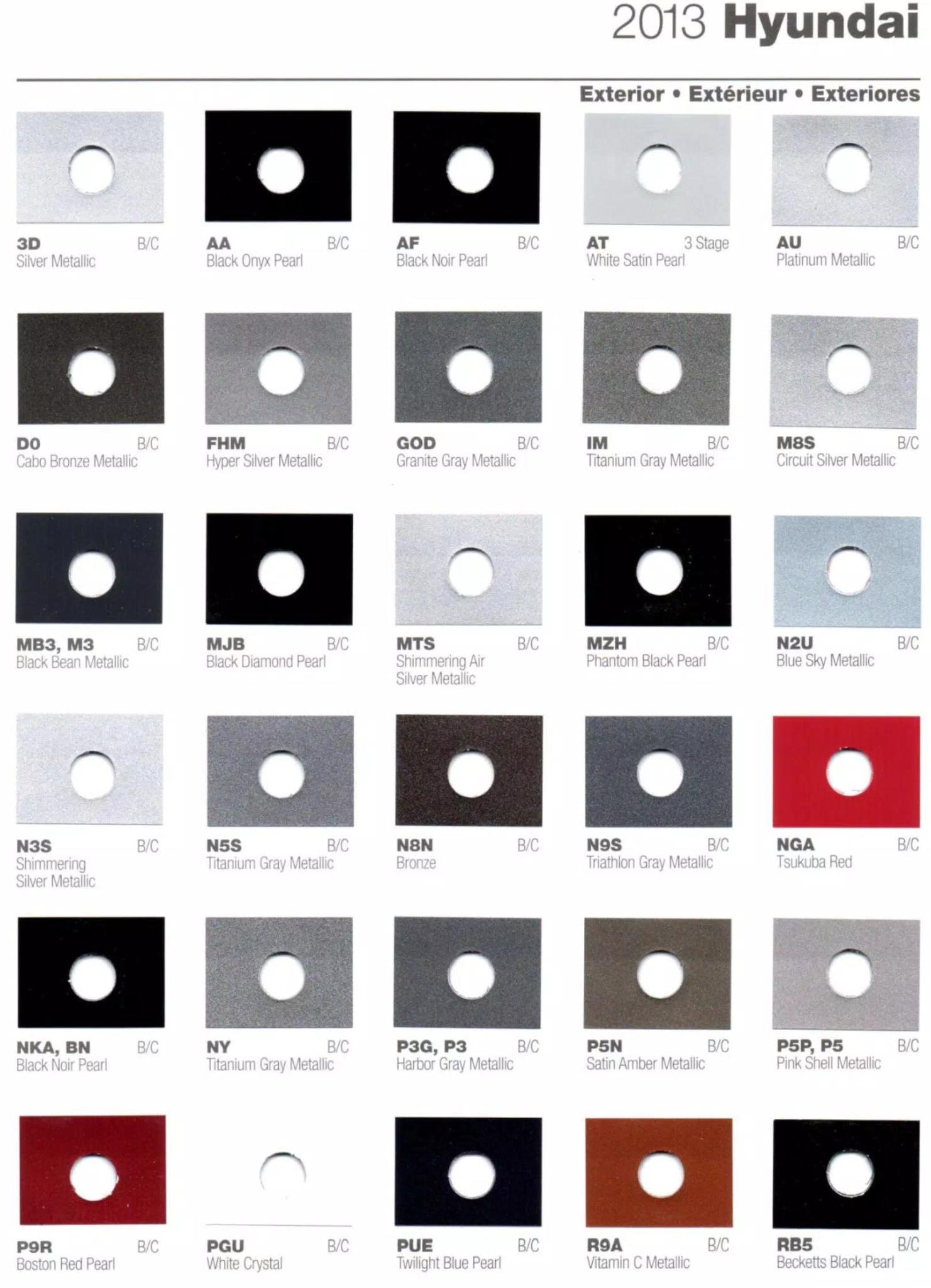 2013 Hyundai Paint Codes and Color Chart Page 1