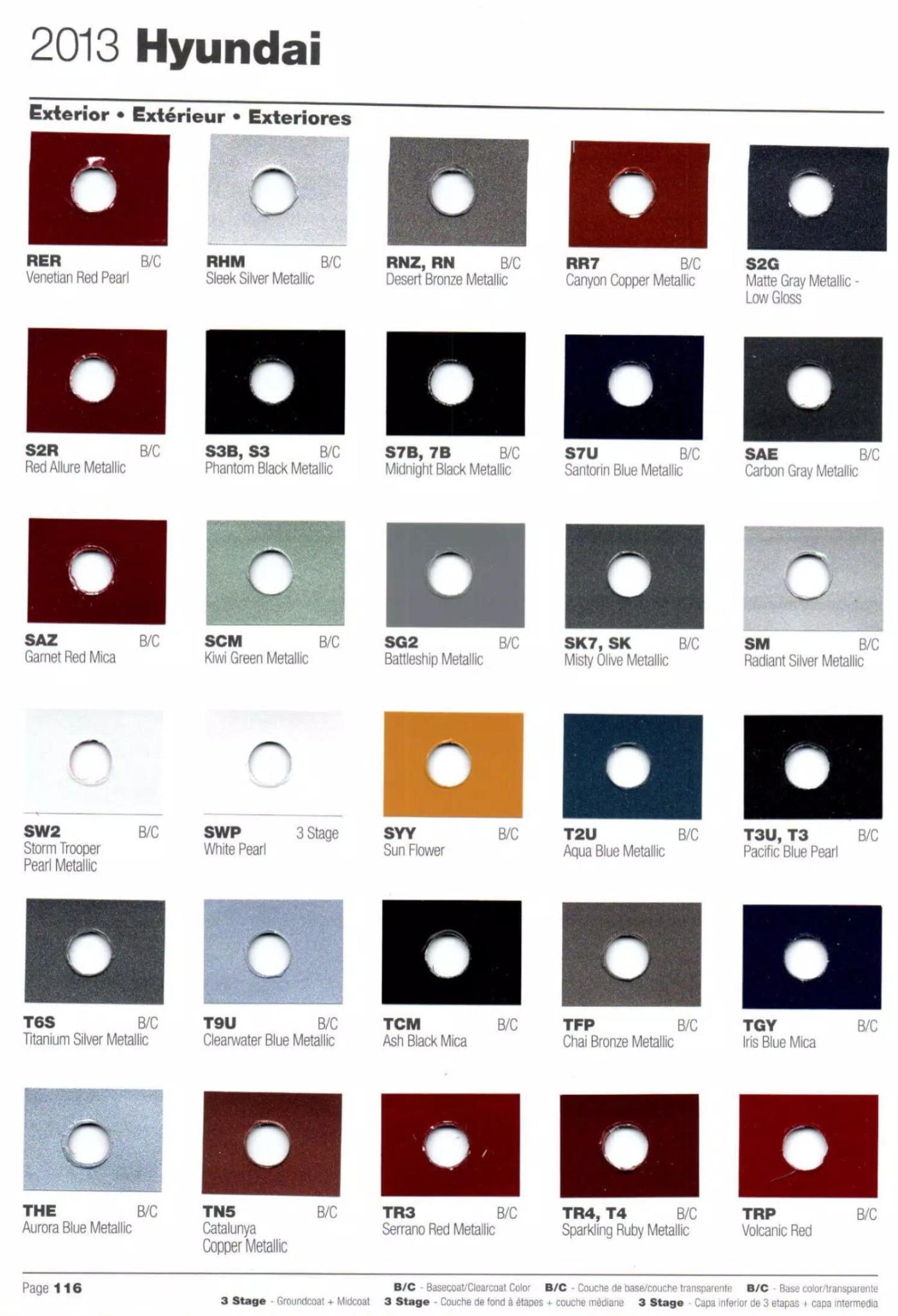 2013 Hyundai Paint Codes and Color Chart Page 2