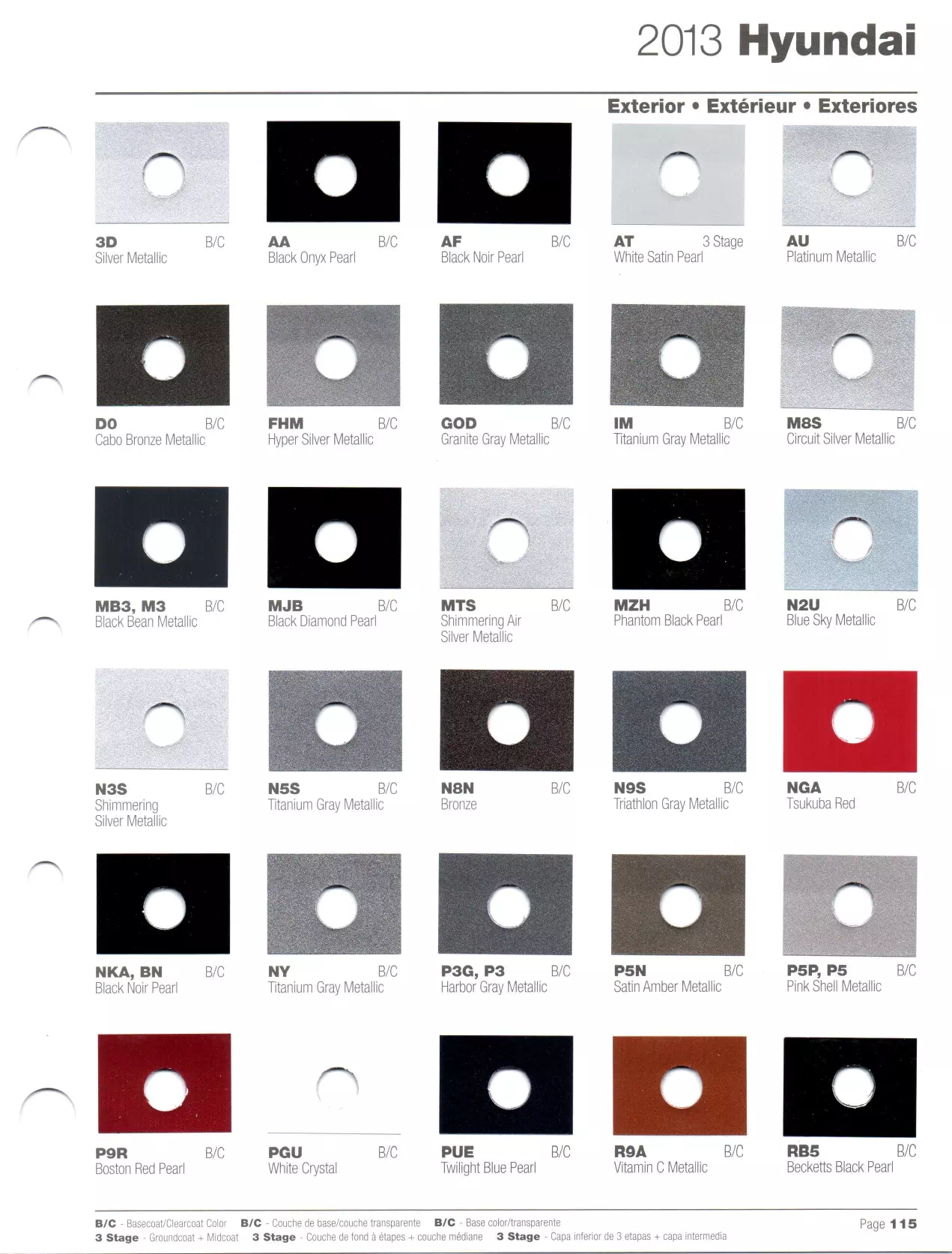 Paint codes, and their ordering stock numbers for their color on 2013 vehicles