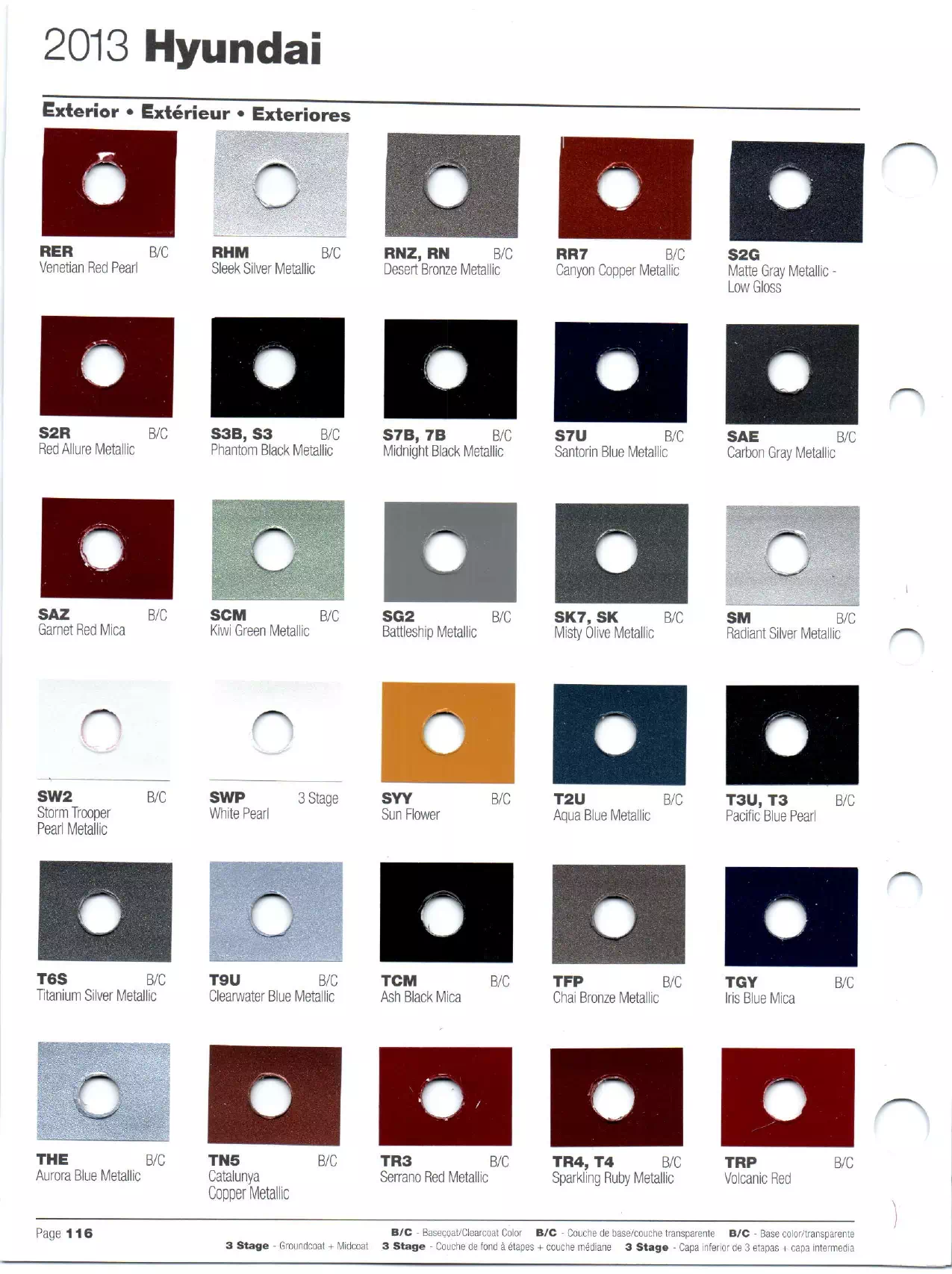 Paint codes, and their ordering stock numbers for their color on 2013 vehicles