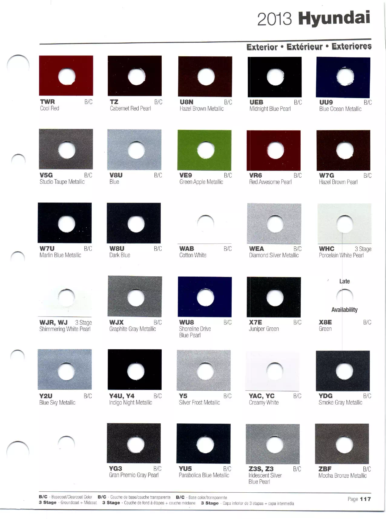 Paint codes, and their ordering stock numbers for their color on 2013 vehicles