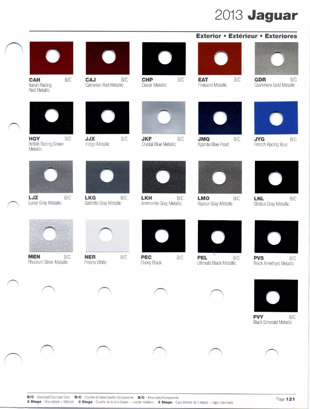 Paint codes, and their ordering stock numbers for their color on 2013 vehicles