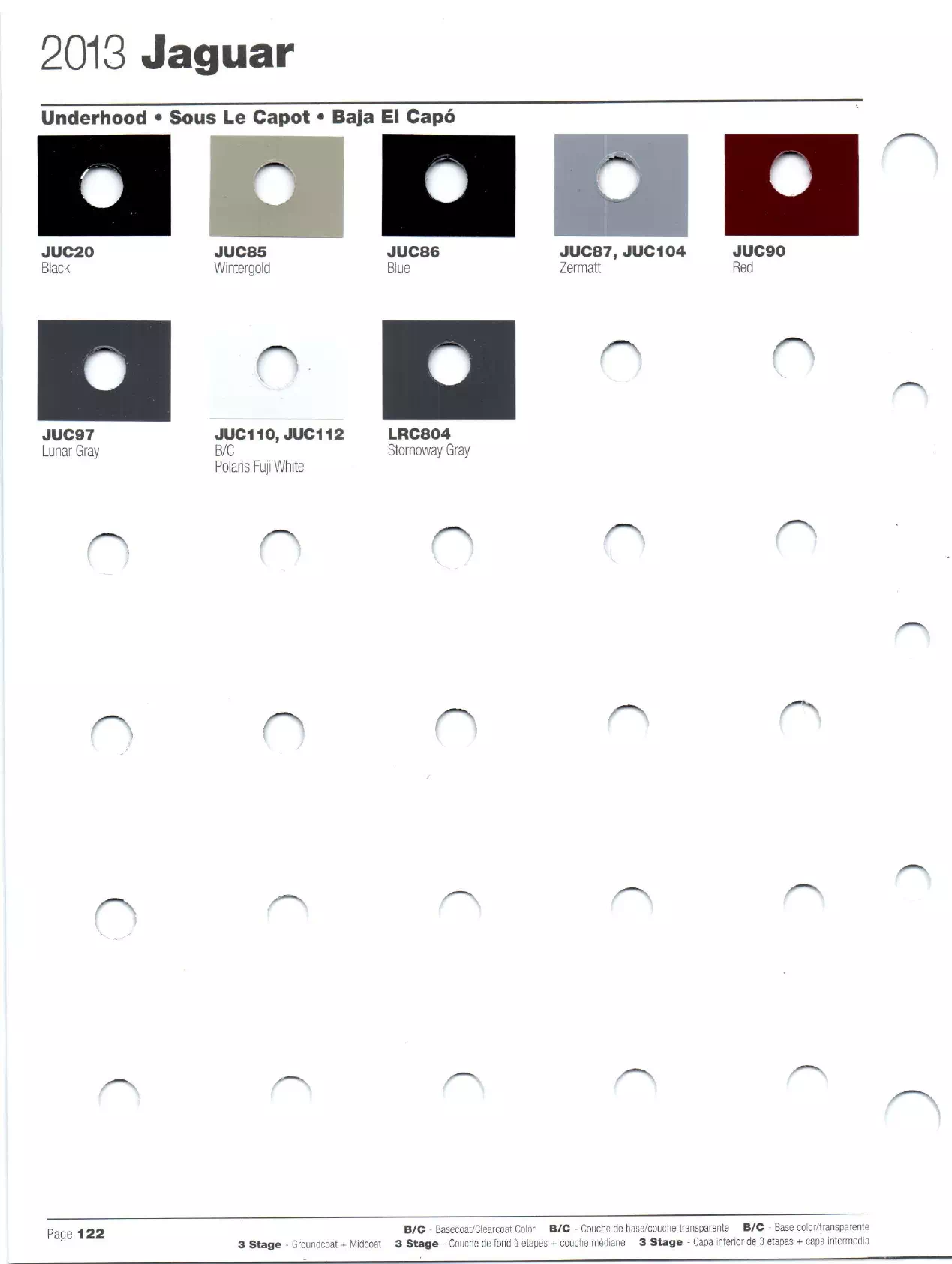 Paint codes, and their ordering stock numbers for their color on 2013 vehicles