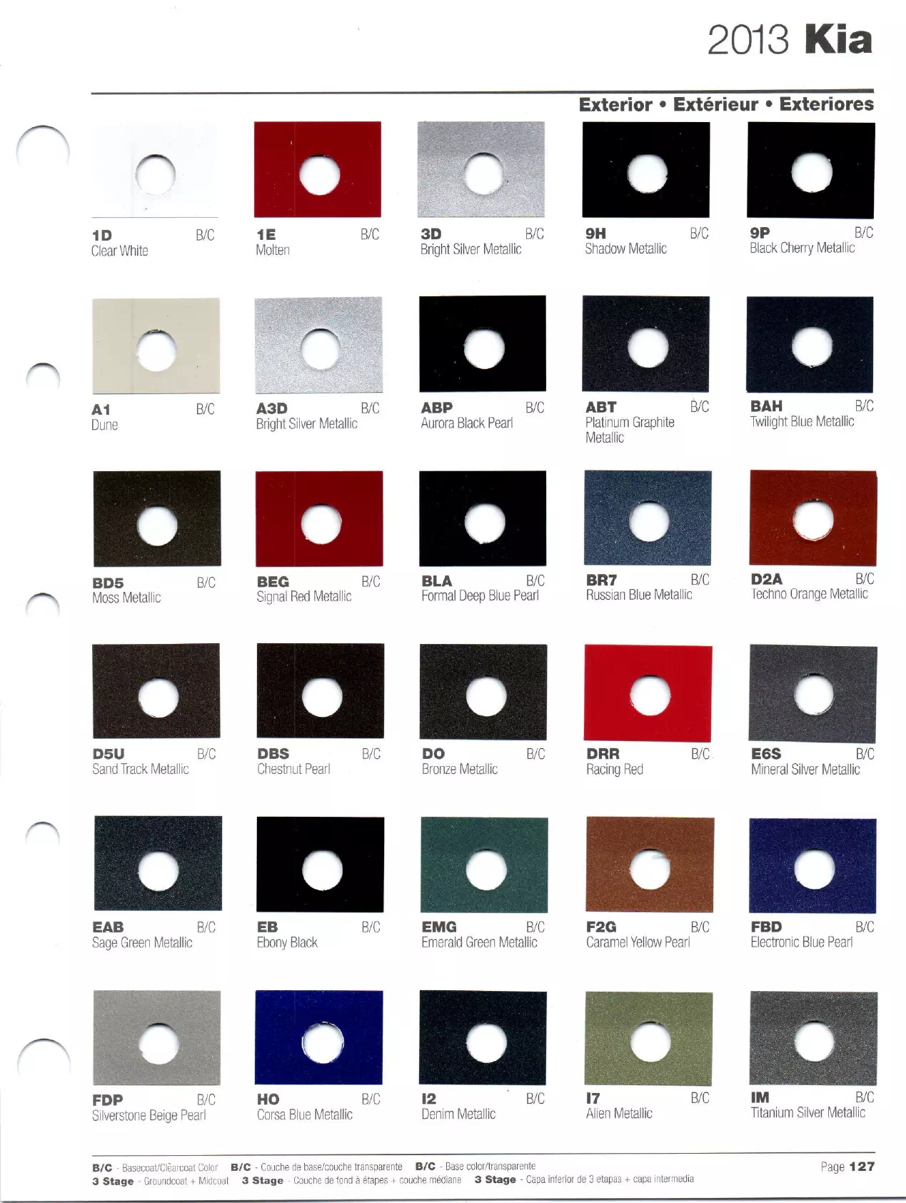 Paint codes, and their ordering stock numbers for their color on 2013 vehicles