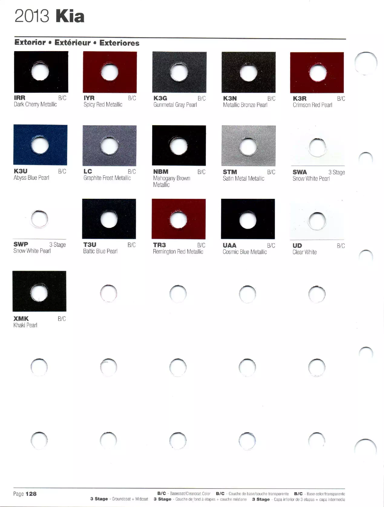 Paint codes, and their ordering stock numbers for their color on 2013 vehicles