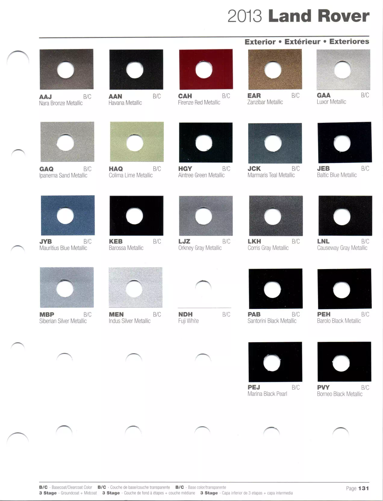 Paint codes, and their ordering stock numbers for their color on 2013 vehicles