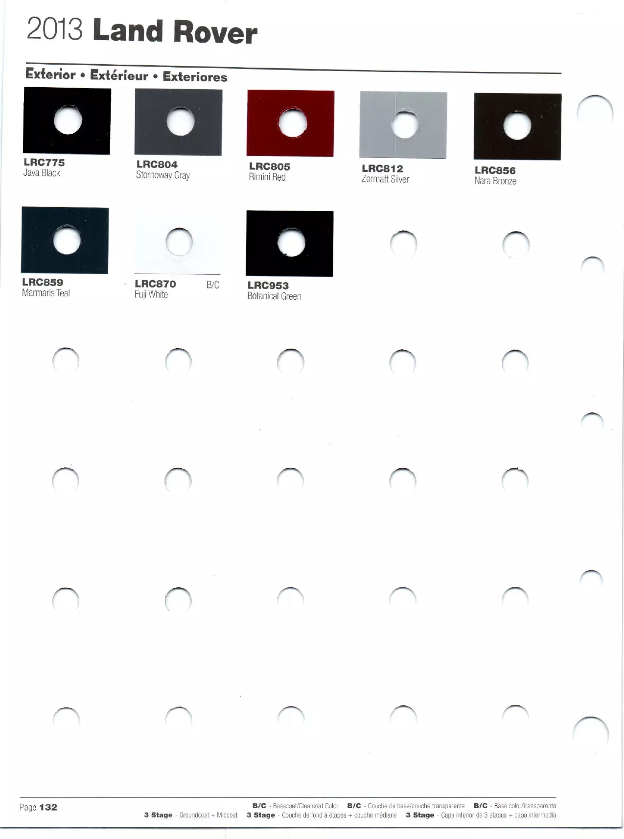 Paint codes, and their ordering stock numbers for their color on 2013 vehicles