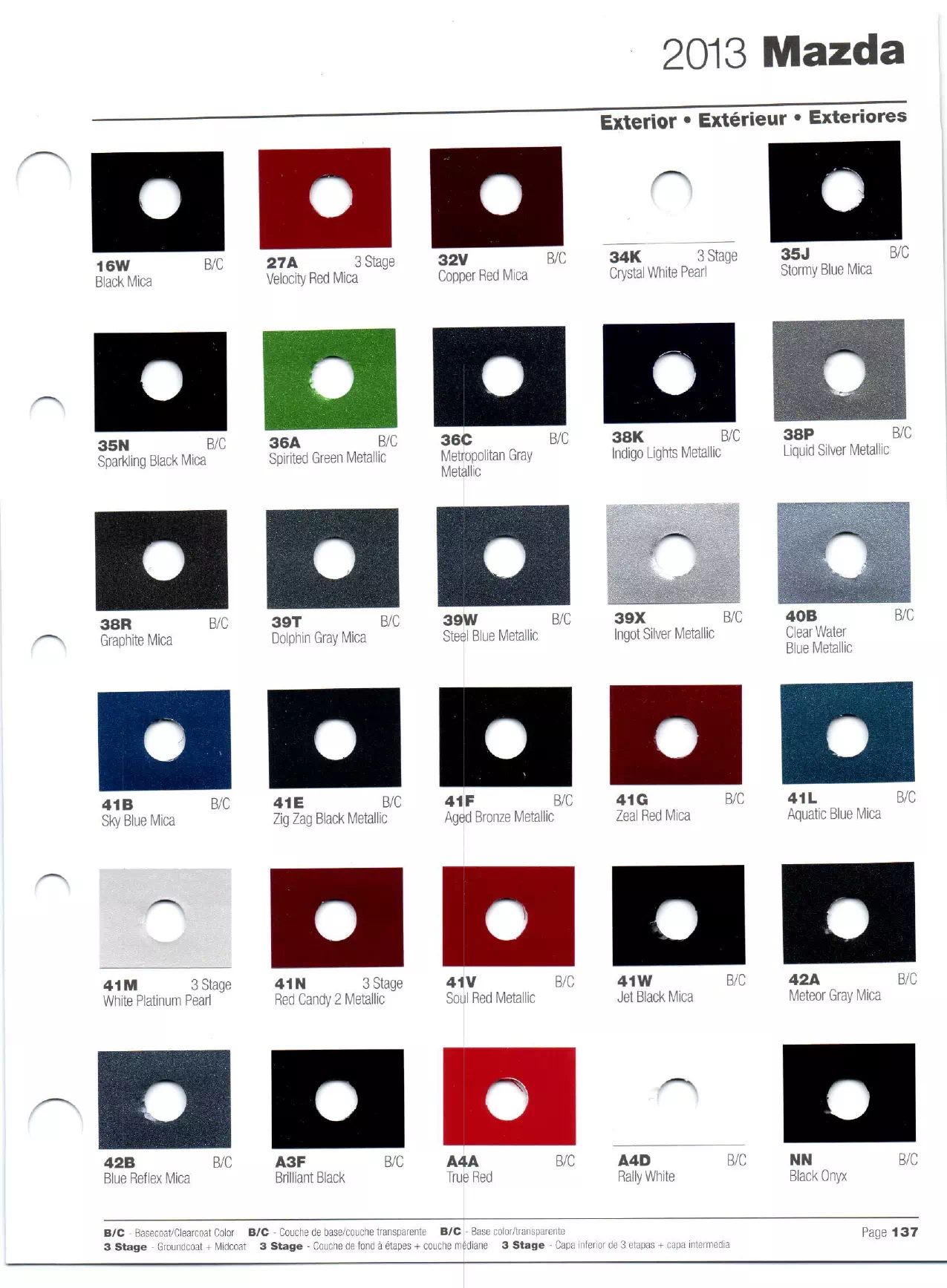 Paint codes, and their ordering stock numbers for their color on 2013 vehicles