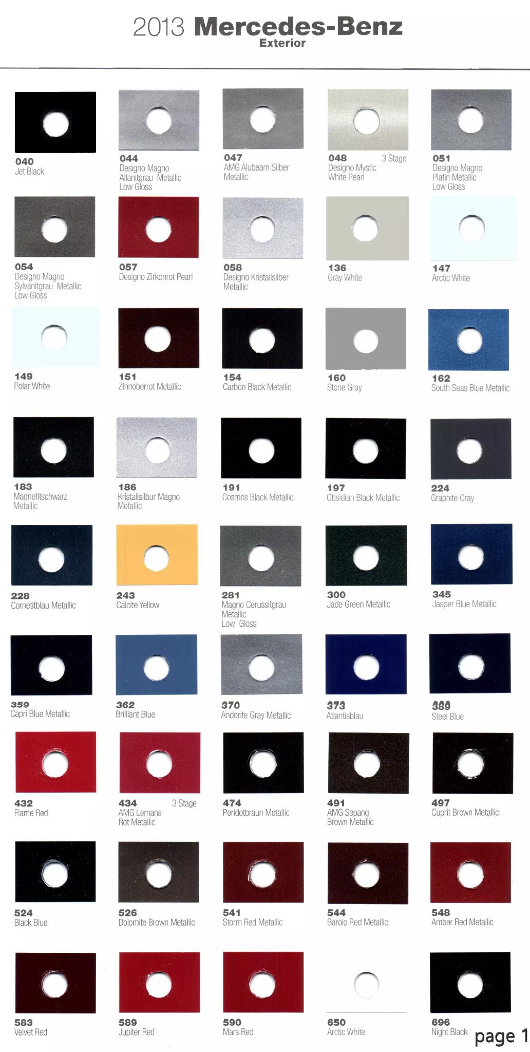 2013 Mercedes-Benz Paint Codes and Color Chart Page 1 Exterior Paint swatches, color names and Color codes used on Mercedes-benz in 2013