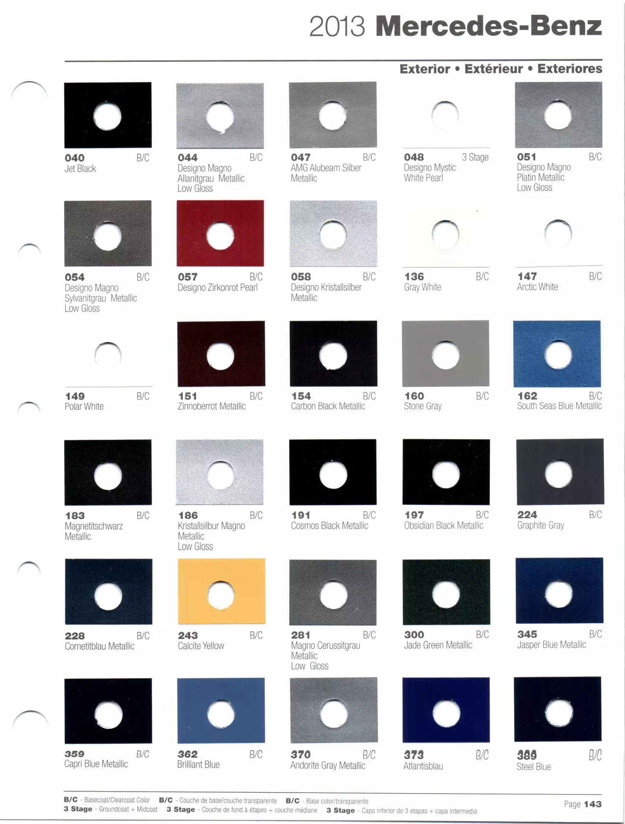 Paint codes, and their ordering stock numbers for their color on 2013 vehicles