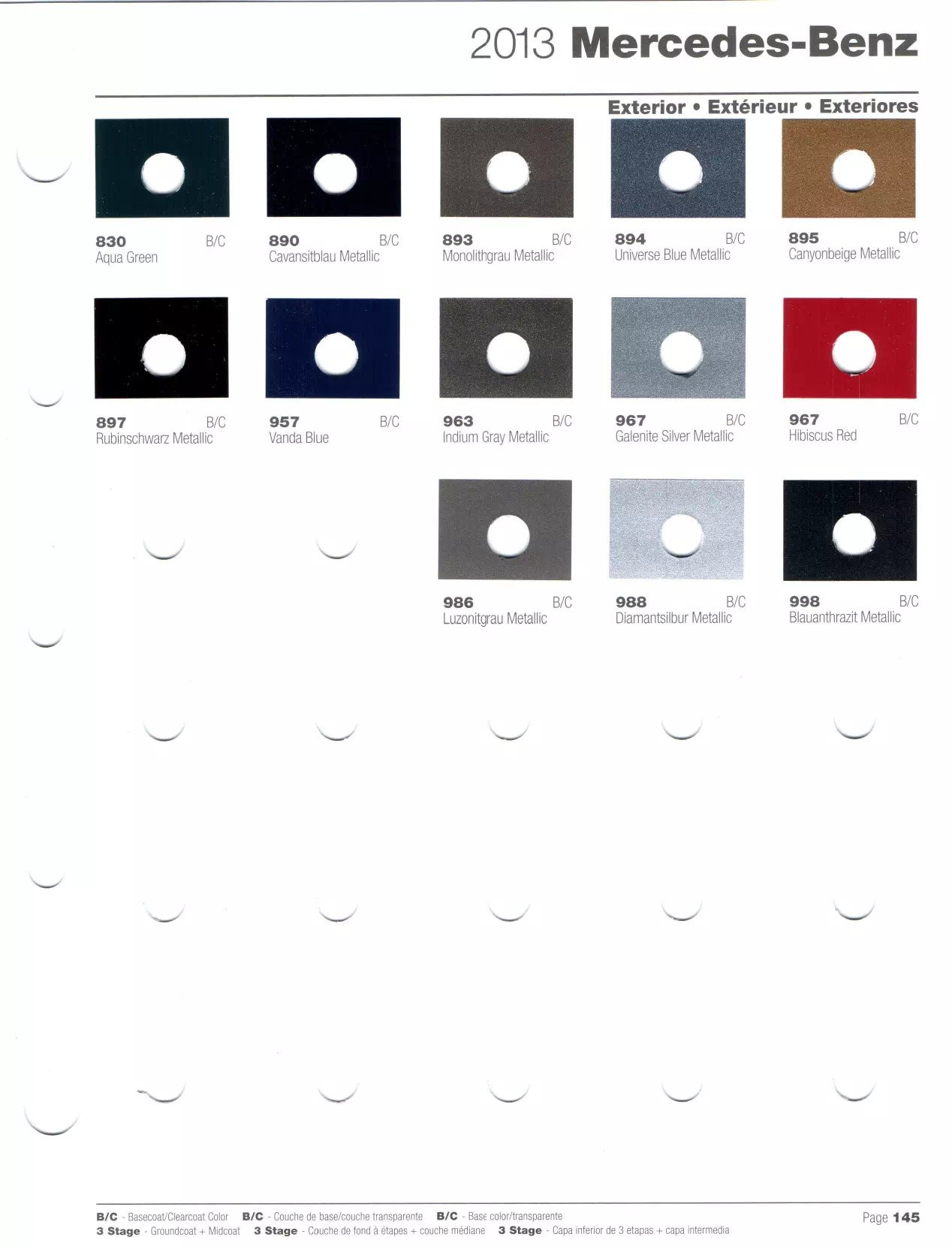 2013 Mercedes-Benz Paint Colors Paint codes, and their ordering stock numbers for their color on 2013 vehicles