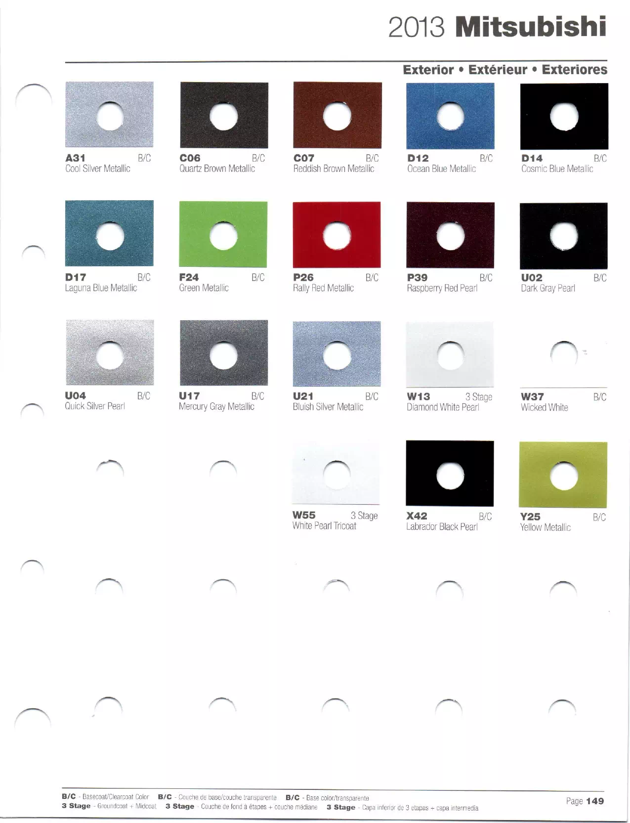 Paint codes, and their ordering stock numbers for their color on 2013 vehicles