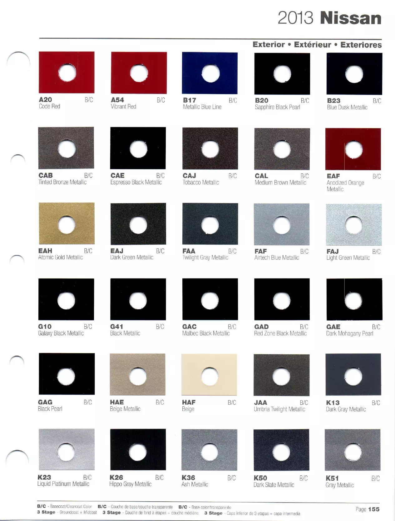 Paint codes, and their ordering stock numbers for their color on 2013 vehicles