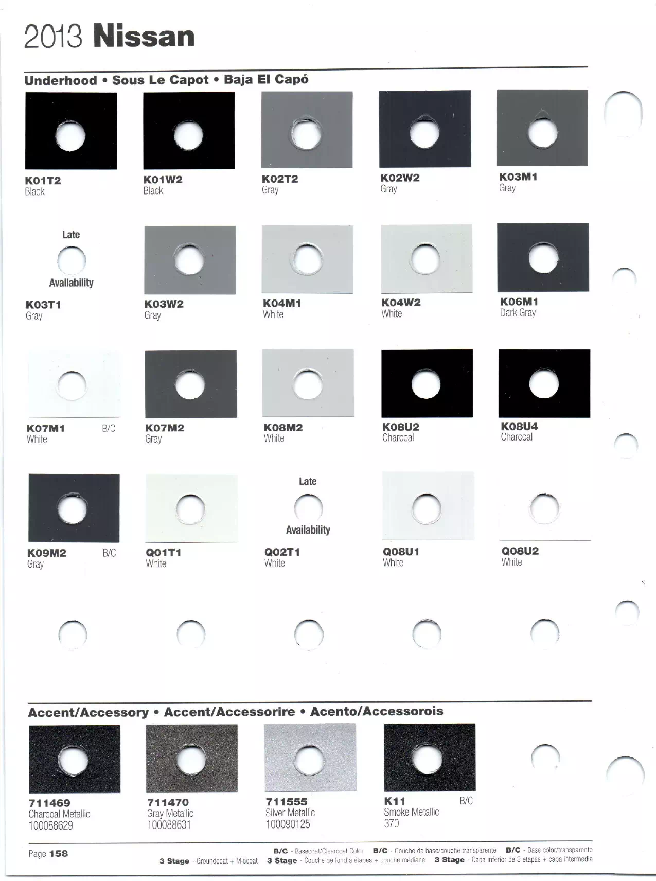 Paint codes, and their ordering stock numbers for their color on 2013 vehicles