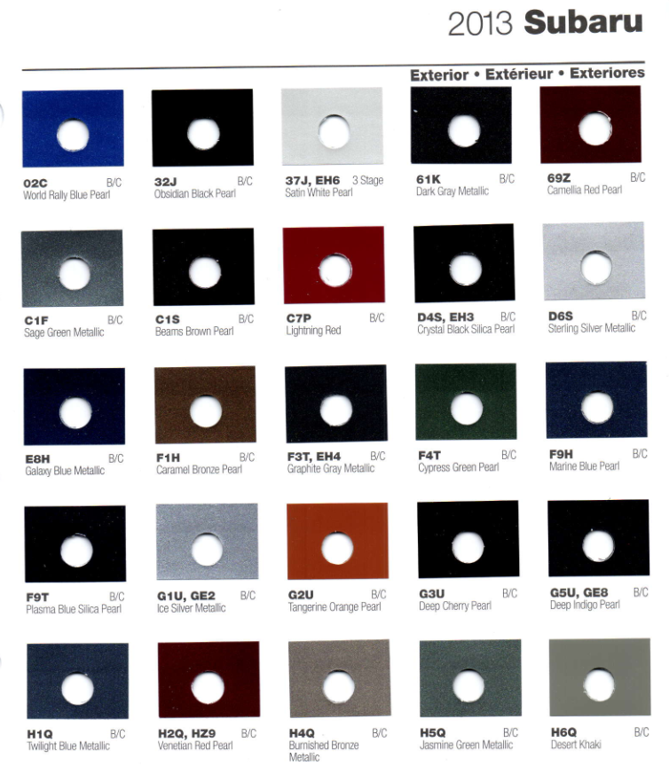 2013 Subaru Paint Color and Codes Paint Color and Codes Used By Subaru