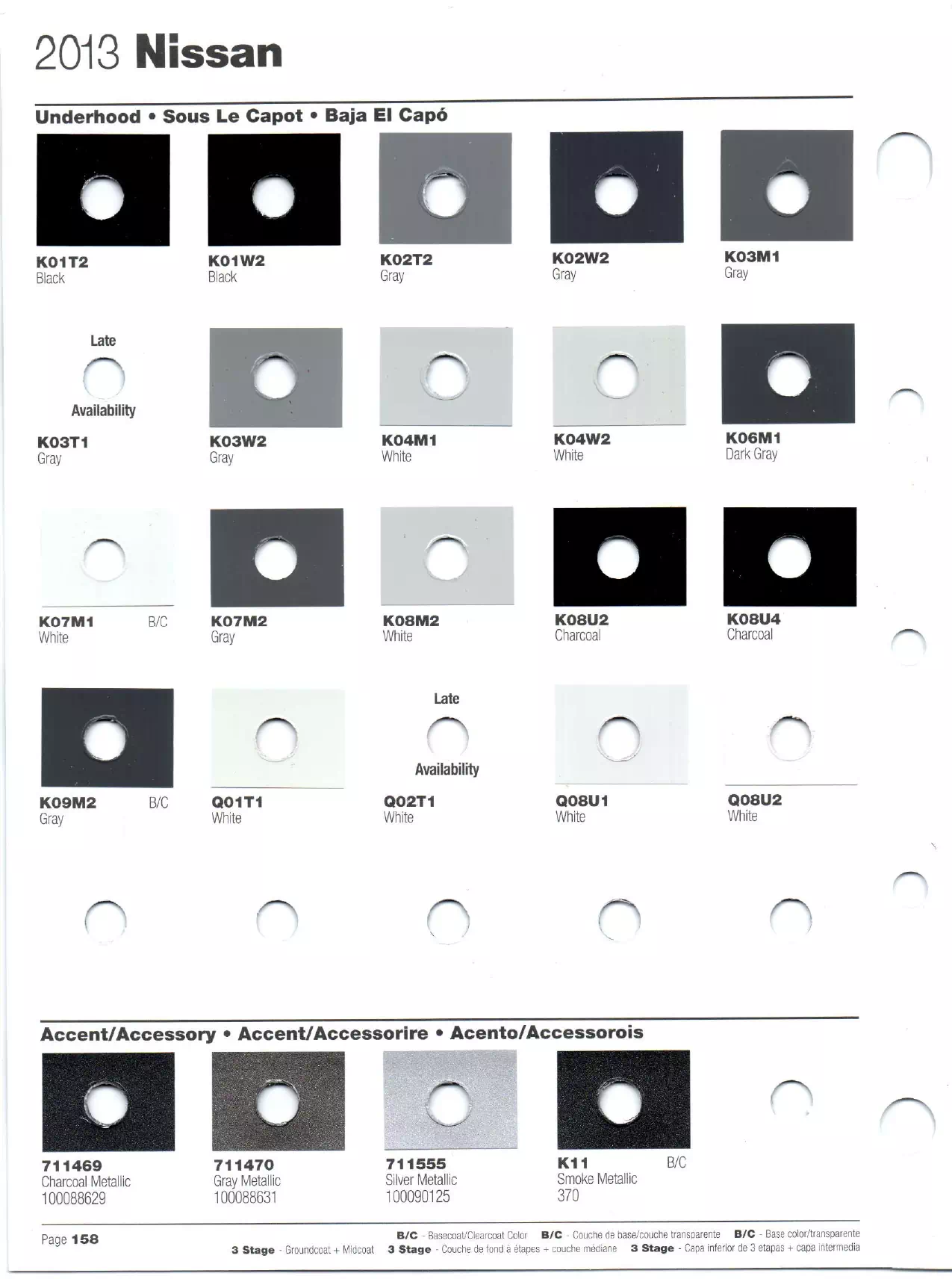 Exterior paint colors for Nissan and Infiniti vehicles and their ordering codes and stock numbers