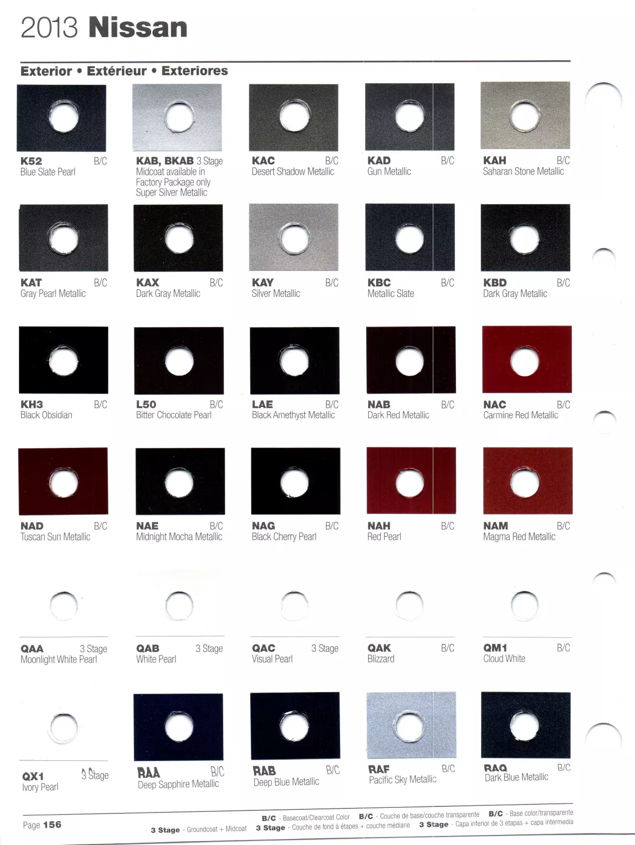 Exterior paint colors for Nissan and Infiniti vehicles and their ordering codes and stock numbers