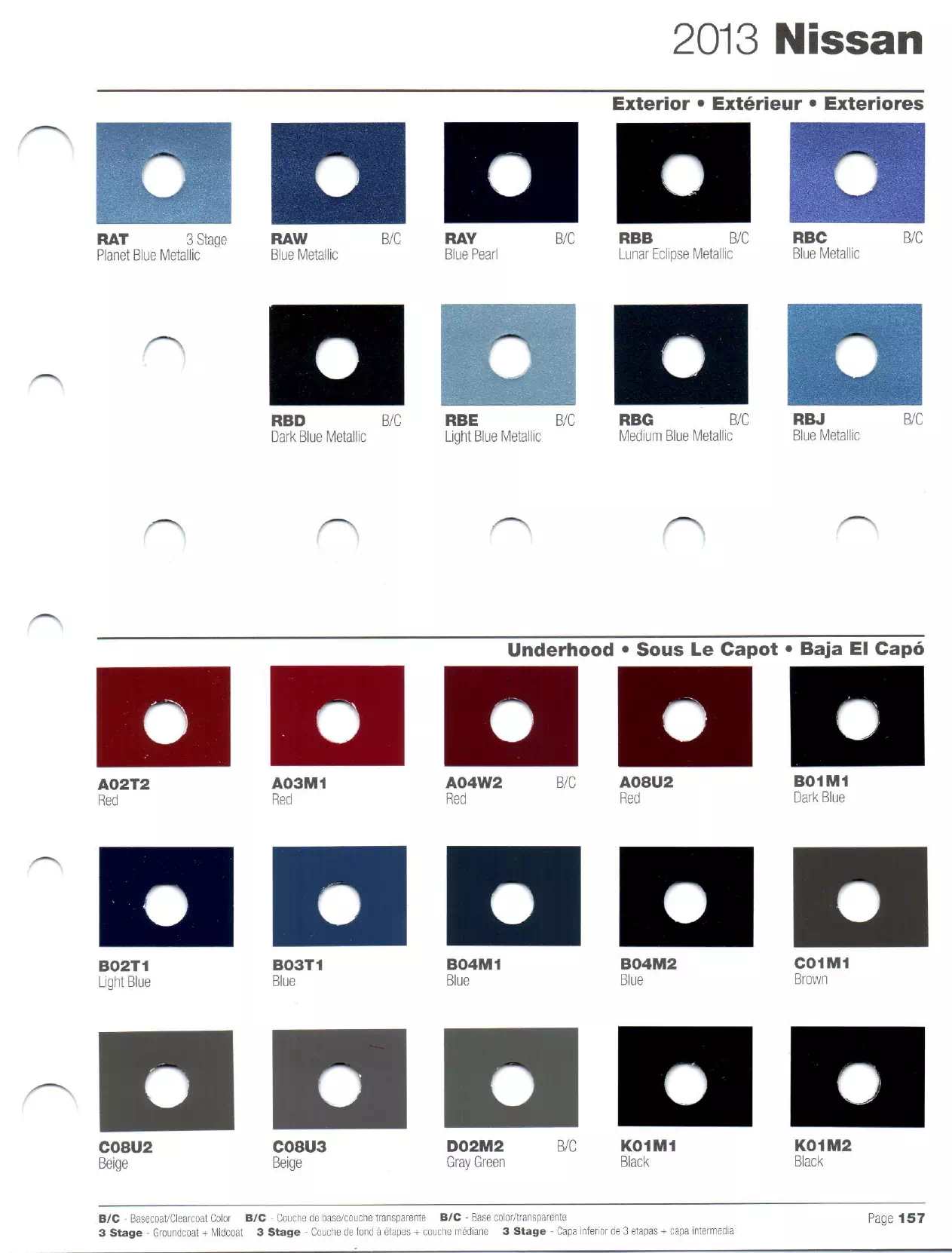 Exterior paint colors for Nissan and Infiniti vehicles and their ordering codes and stock numbers