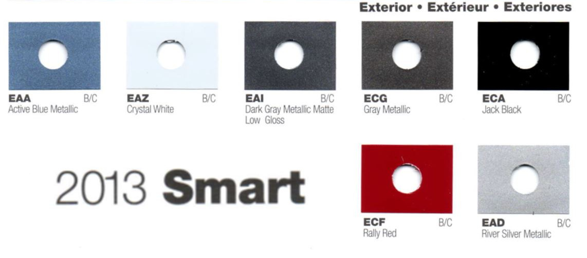 2013 Smart Color Chart All 2013 Smart car color codes