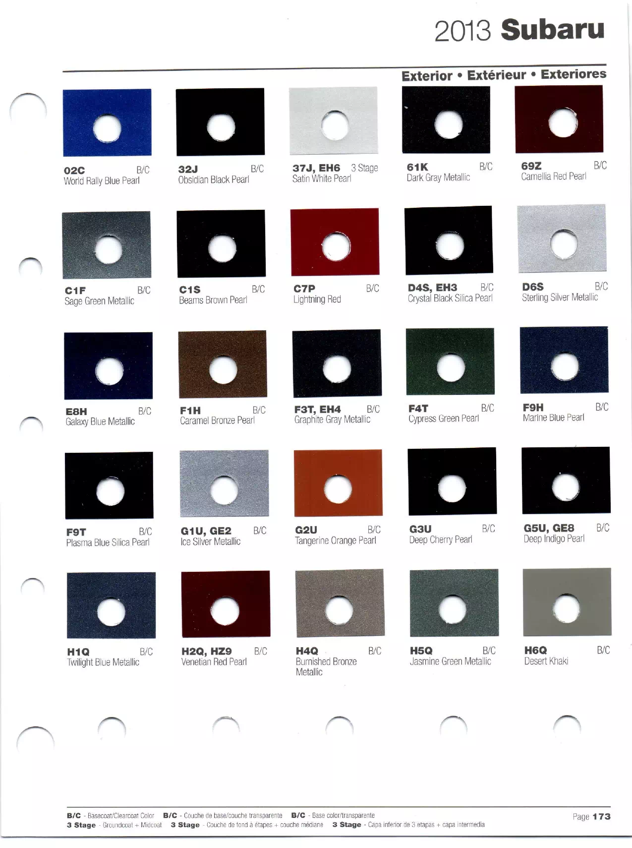 Paint codes, and their ordering stock numbers for their color on 2013 vehicles