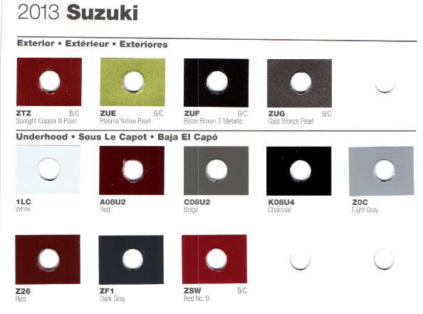2013 Suzuki Paint Color and Paint Codes Color chart by Suzuki