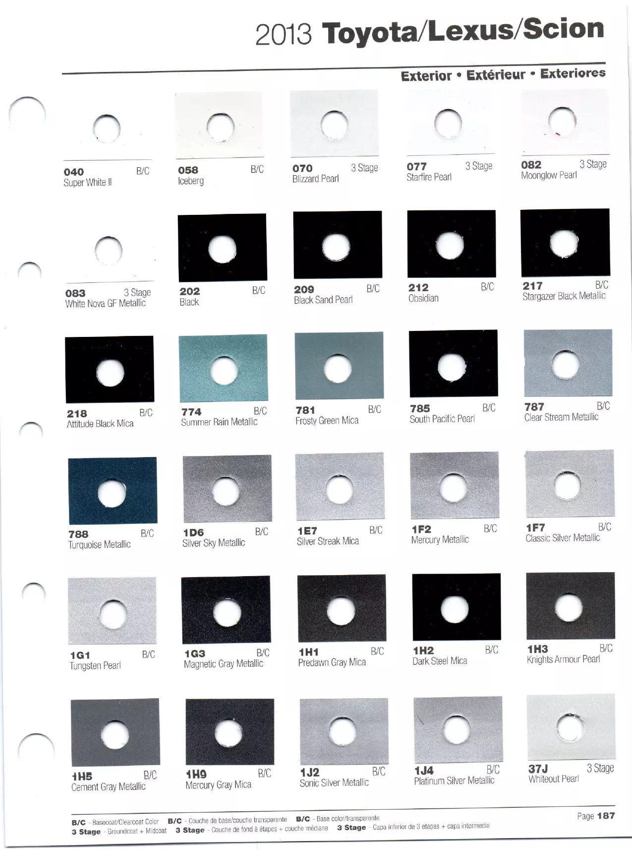 Paint codes, and their ordering stock numbers for their color on 2013 vehicles