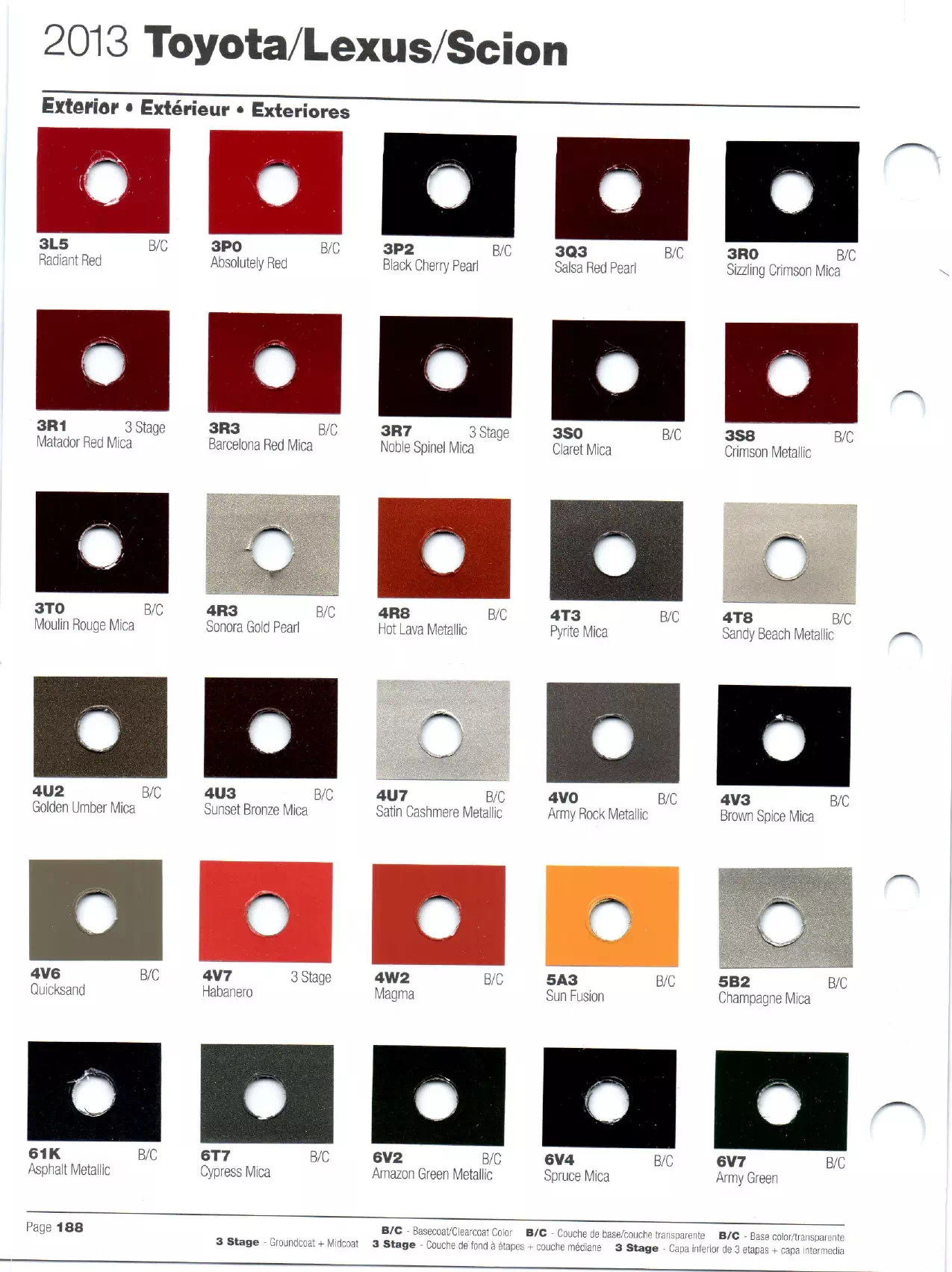 Paint codes, and their ordering stock numbers for their color on 2013 vehicles