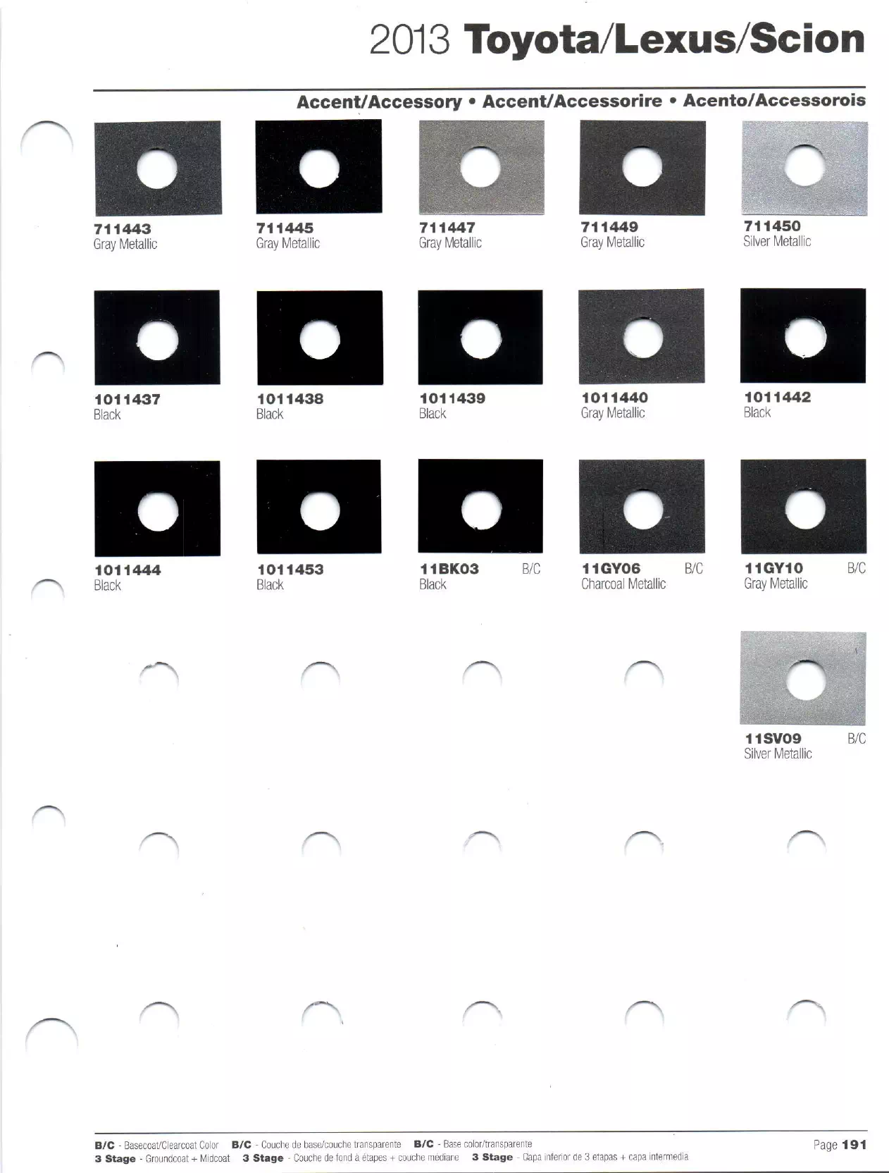 Paint codes, and their ordering stock numbers for their color on 2013 vehicles