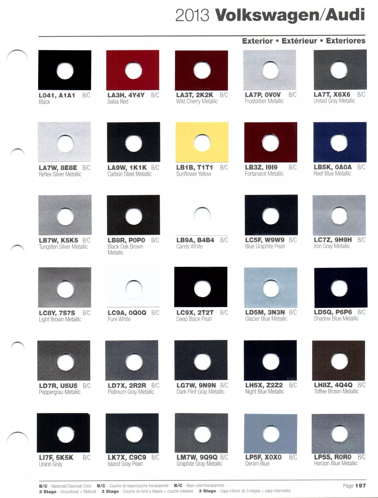 Paint codes, and their ordering stock numbers for their color on 2013 vehicles