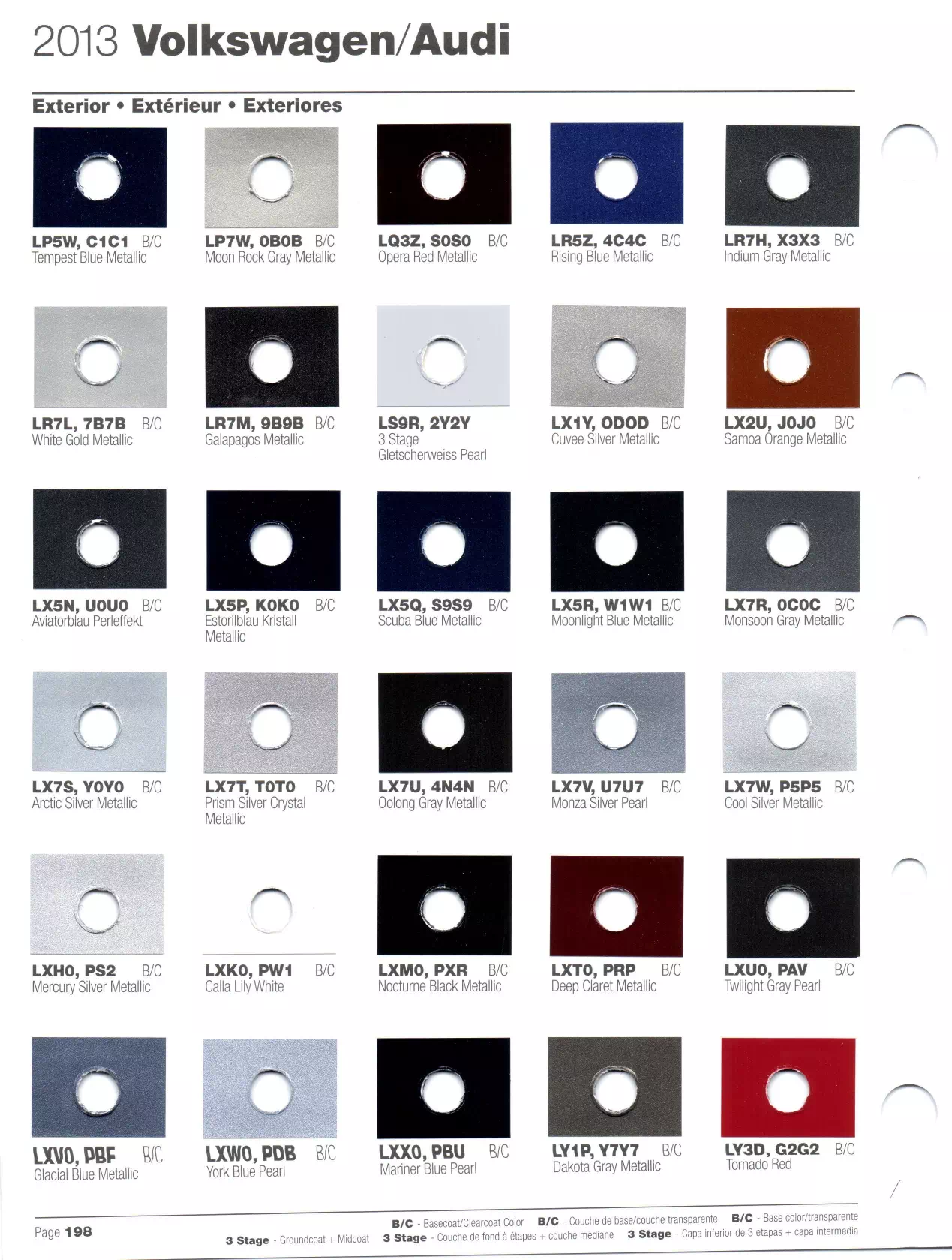 Paint codes, and their ordering stock numbers for their color on 2013 vehicles