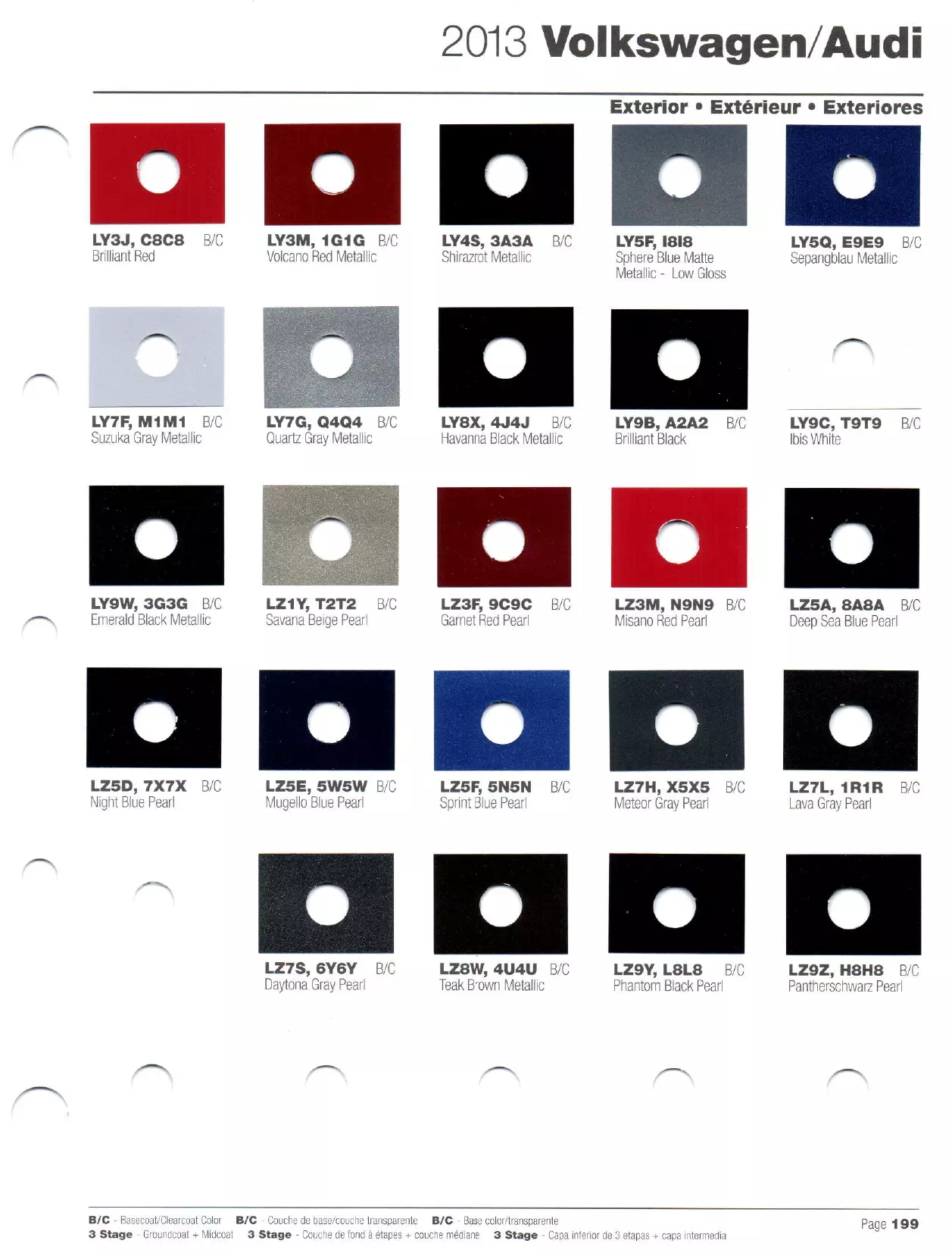 Paint codes, and their ordering stock numbers for their color on 2013 vehicles