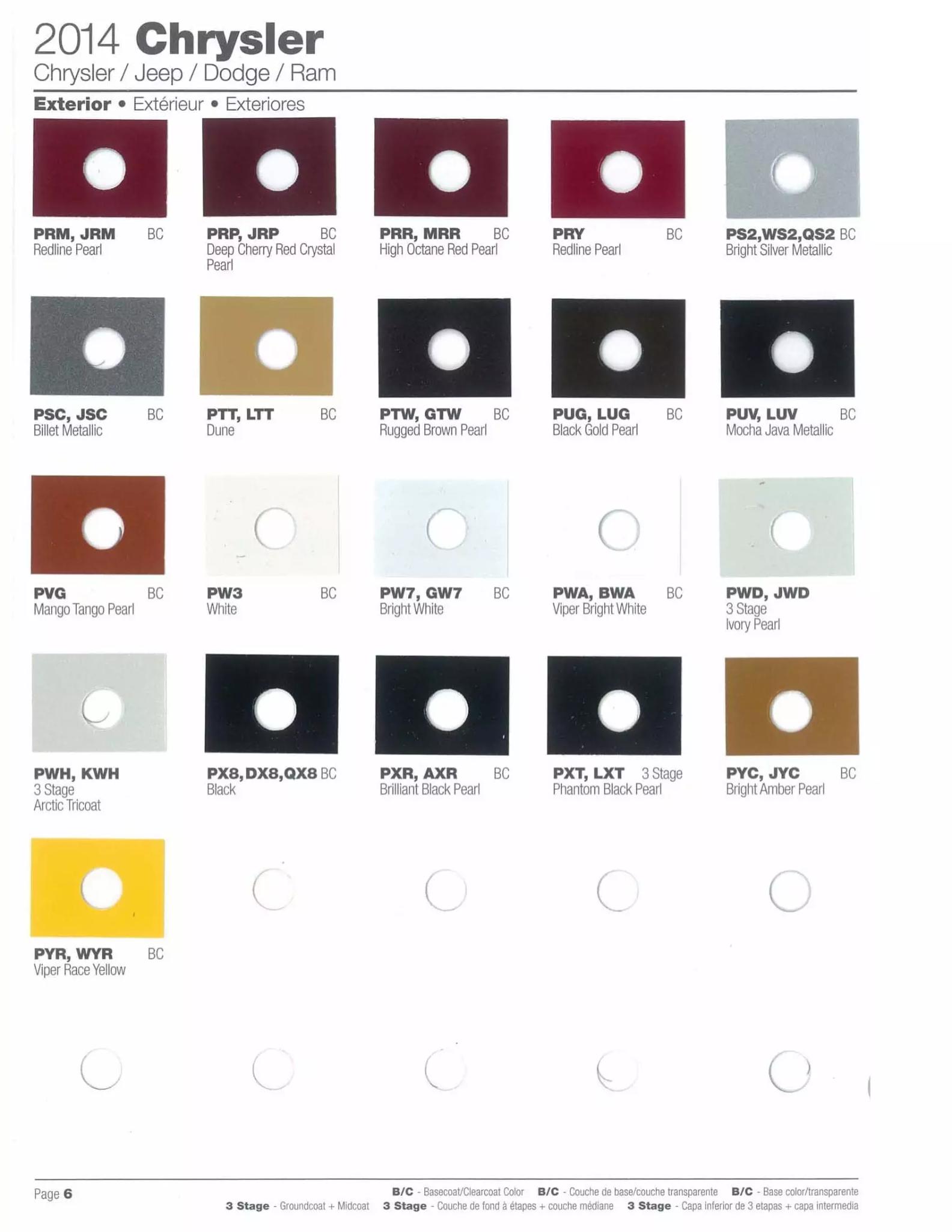 Paint codes, and their ordering stock numbers for their color on 2014 vehicles