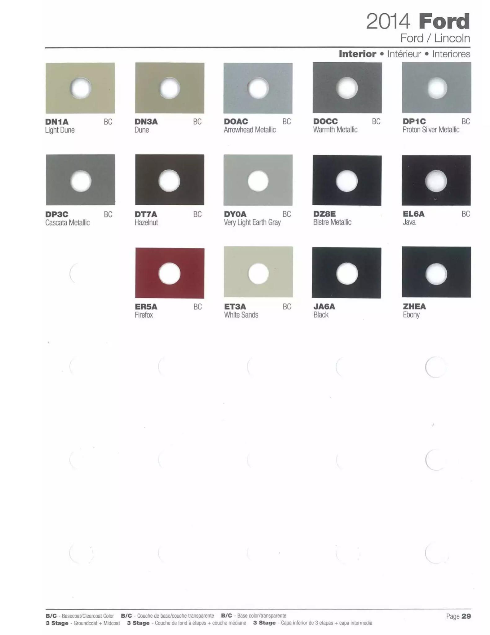 Paint codes, and their ordering stock numbers for their color on 2014 vehicles