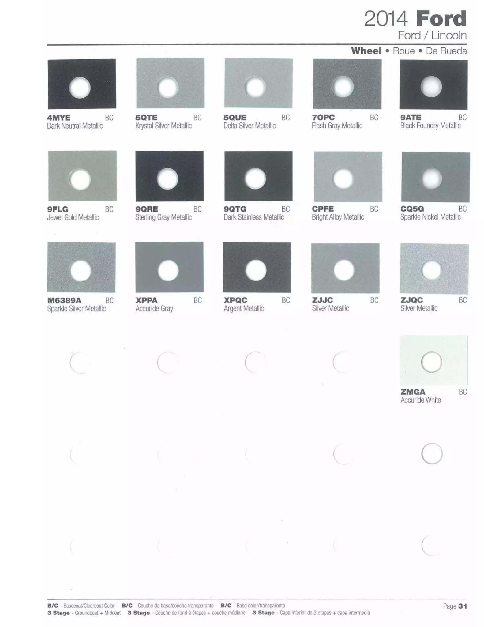 Paint codes, and their ordering stock numbers for their color on 2014 vehicles