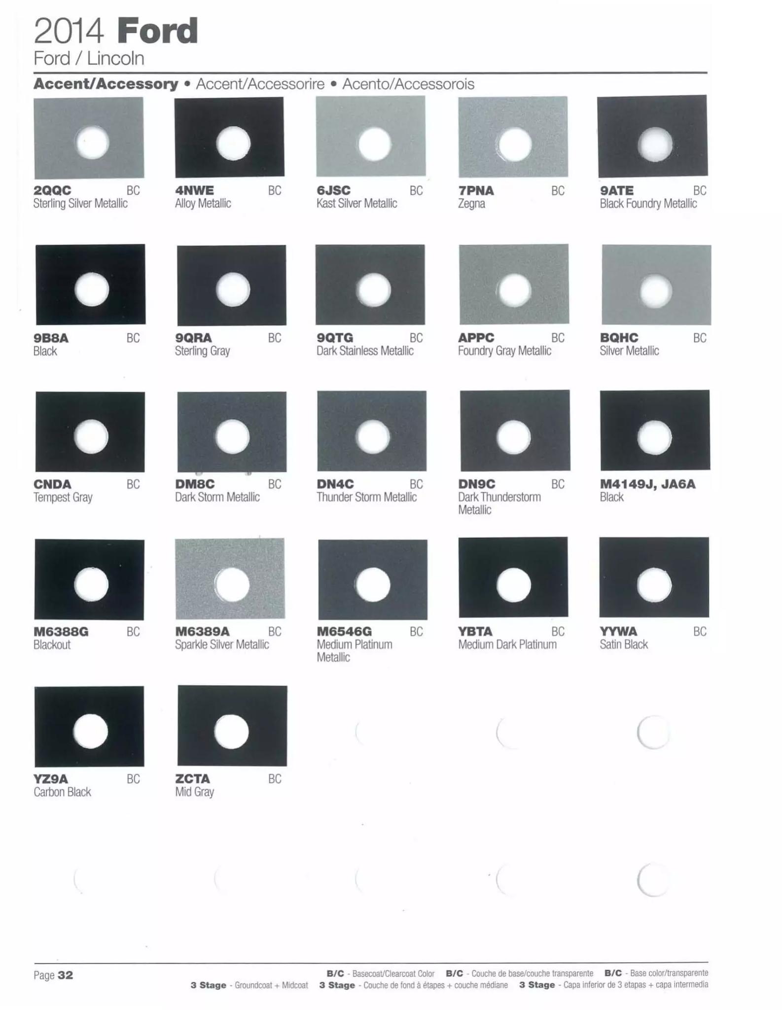 Paint codes, and their ordering stock numbers for their color on 2014 vehicles