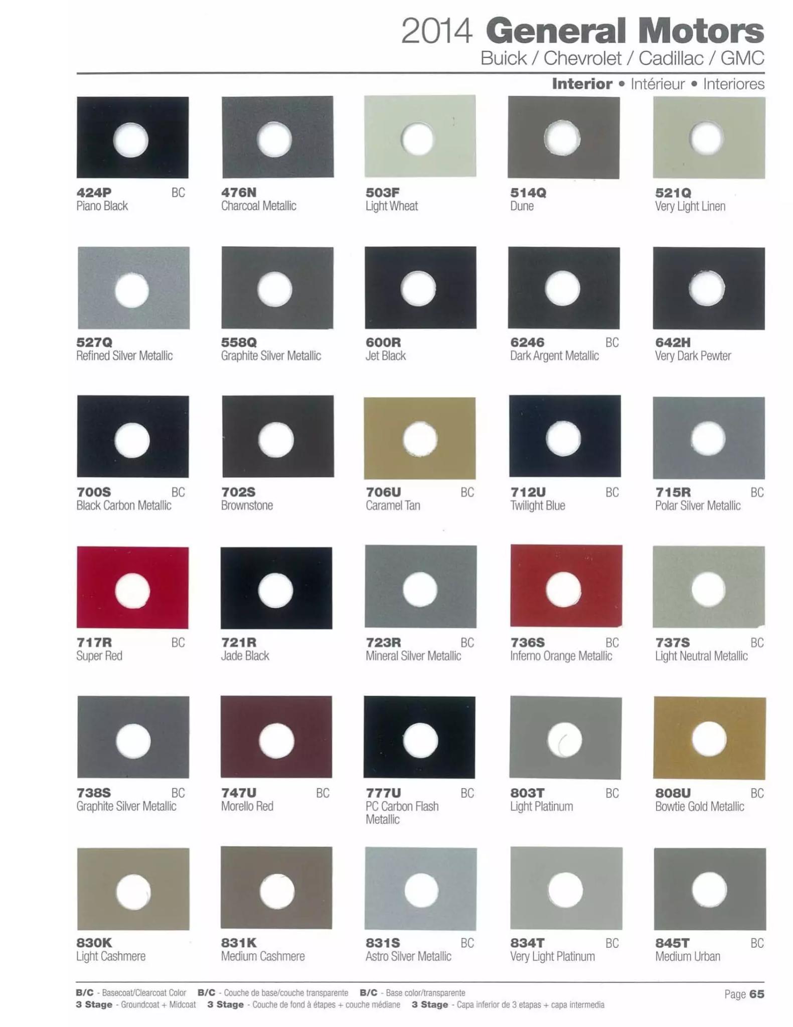 2014 General Motors: Buick, Cadillac, Chevrolet & Gmc Paint Codes & Color Chart Paint codes, and their ordering stock numbers for their color on 2014 vehicles