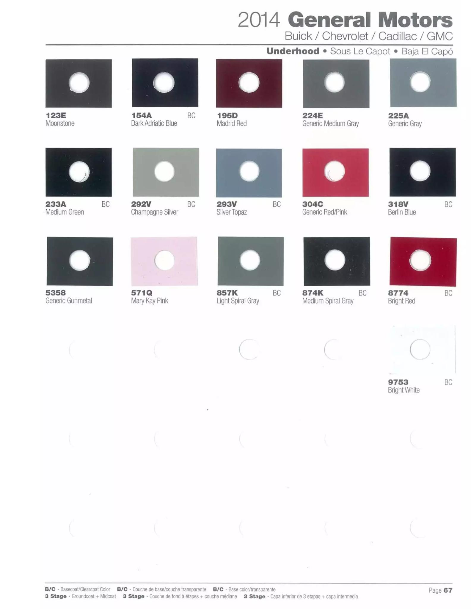 Paint codes, and their ordering stock numbers for their color on 2014 vehicles