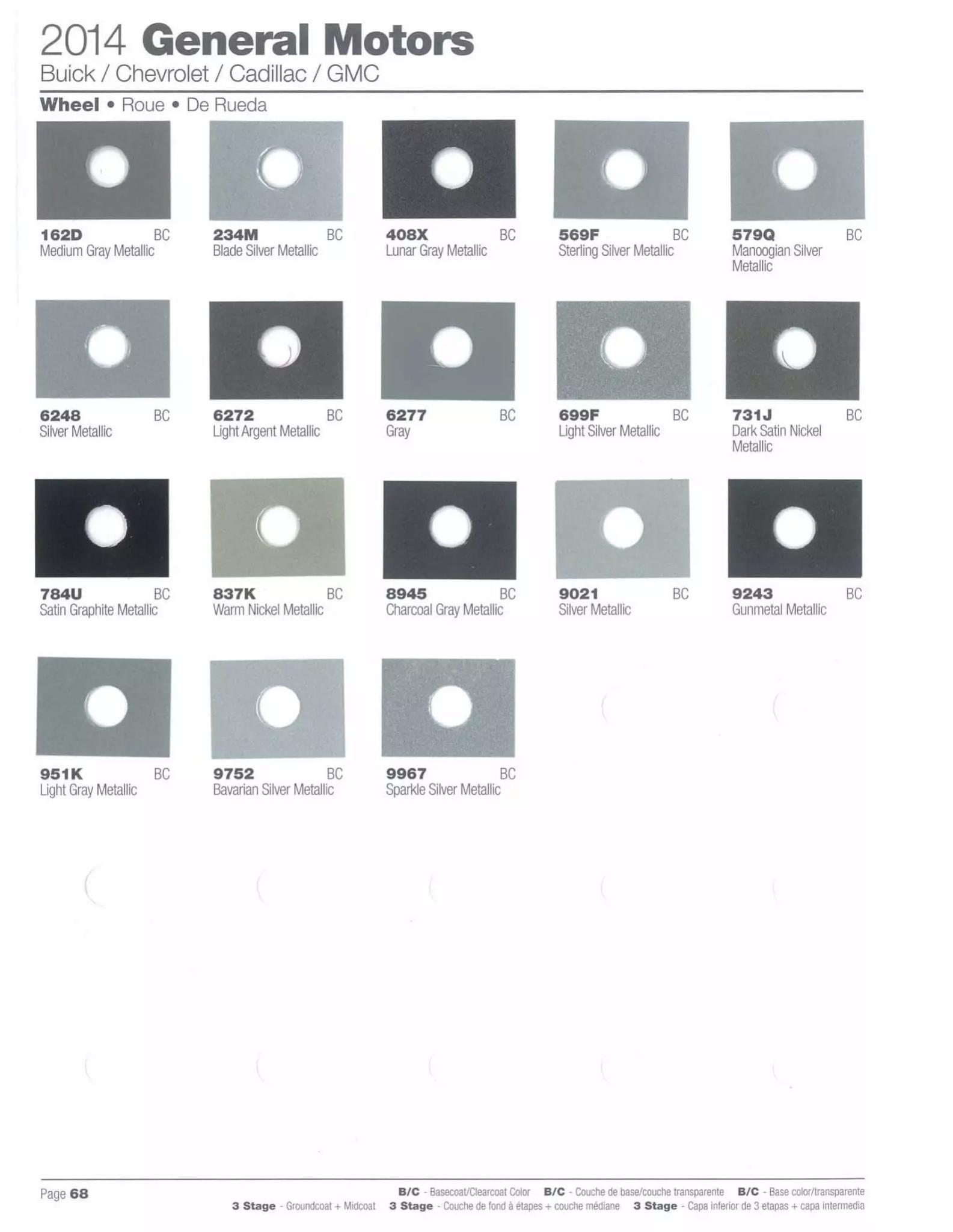 Paint codes, and their ordering stock numbers for their color on 2014 vehicles