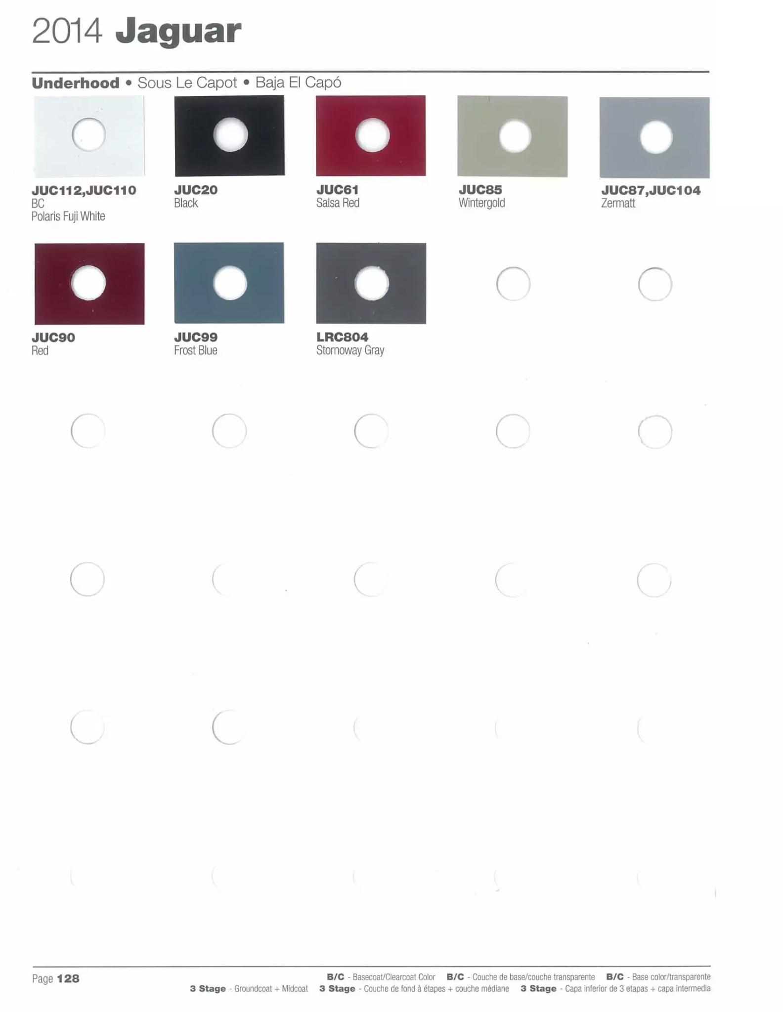 Paint codes, and their ordering stock numbers for their color on 2014 vehicles